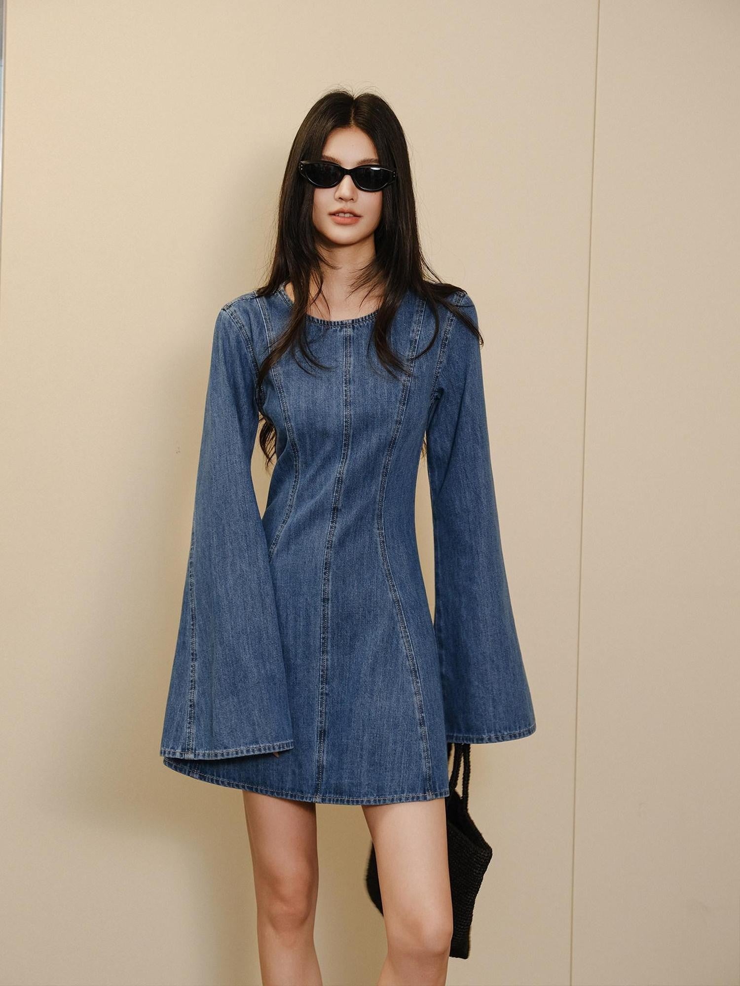FU FRESH UP French Vintage Pleated Bell Sleeve A Line Women&