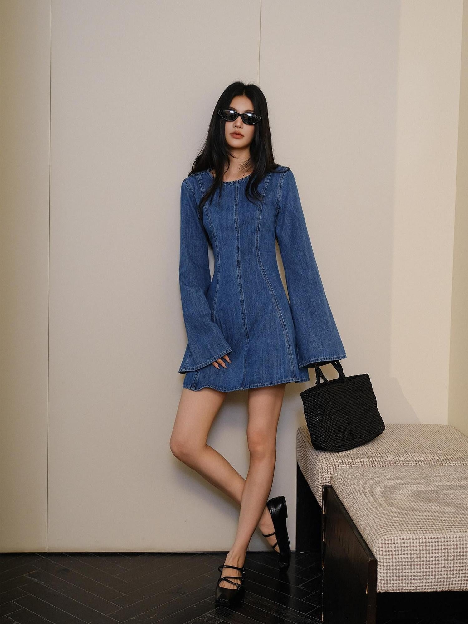 FU FRESH UP French Vintage Pleated Bell Sleeve A Line Women&