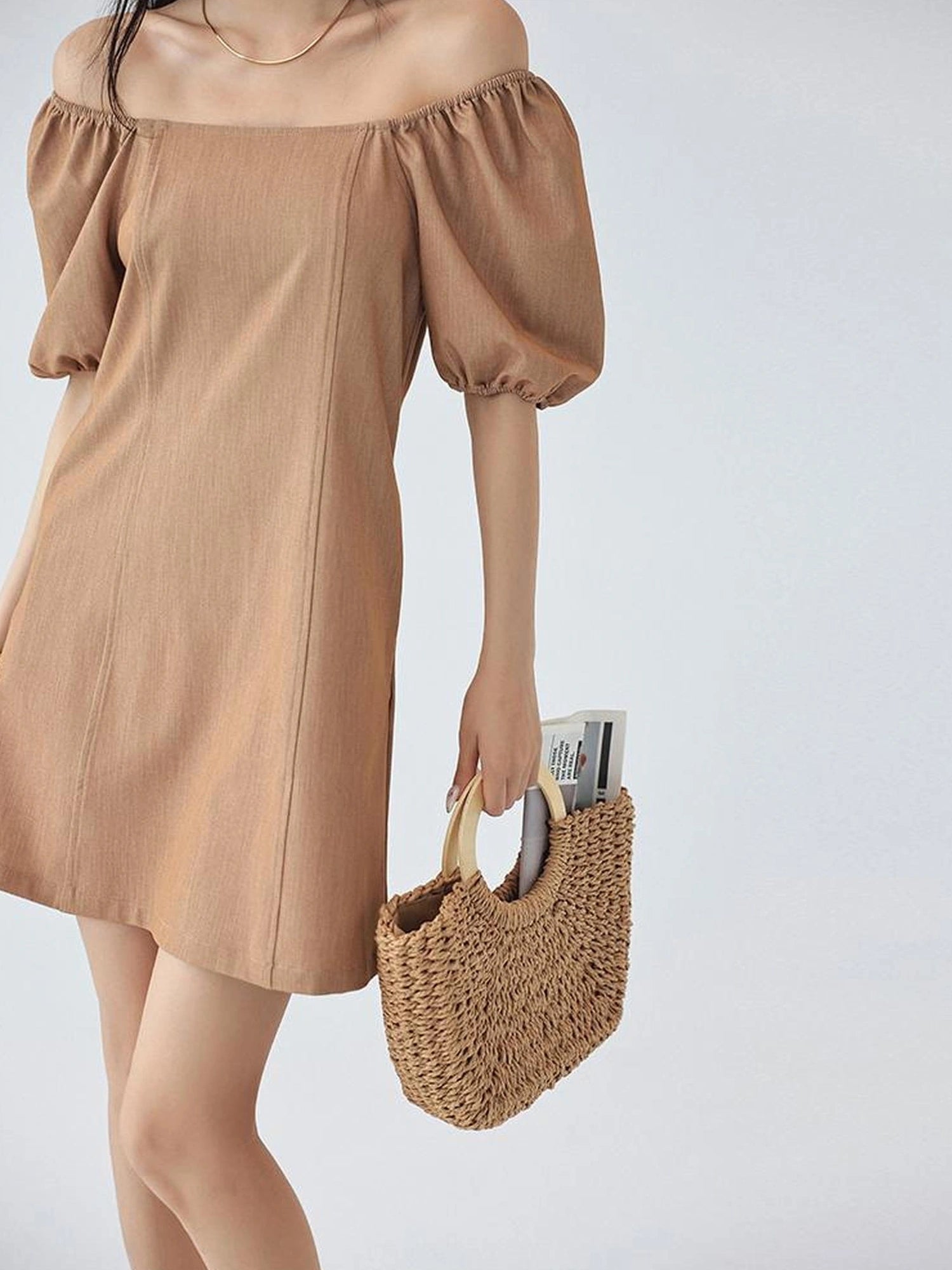 FU FRESH UP French Vintage Square Neckline Puff Sleeve Denim Dress