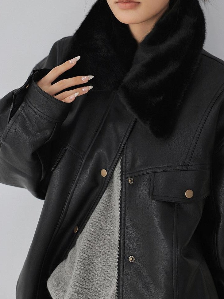 FU FRESH UP Fur Collar Vintage Padded Loose Lapel Women&