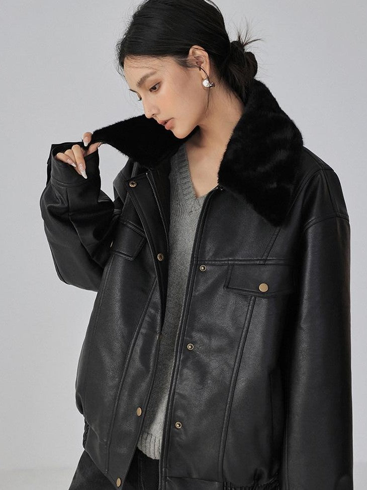 FU FRESH UP Fur Collar Vintage Padded Loose Lapel Women&