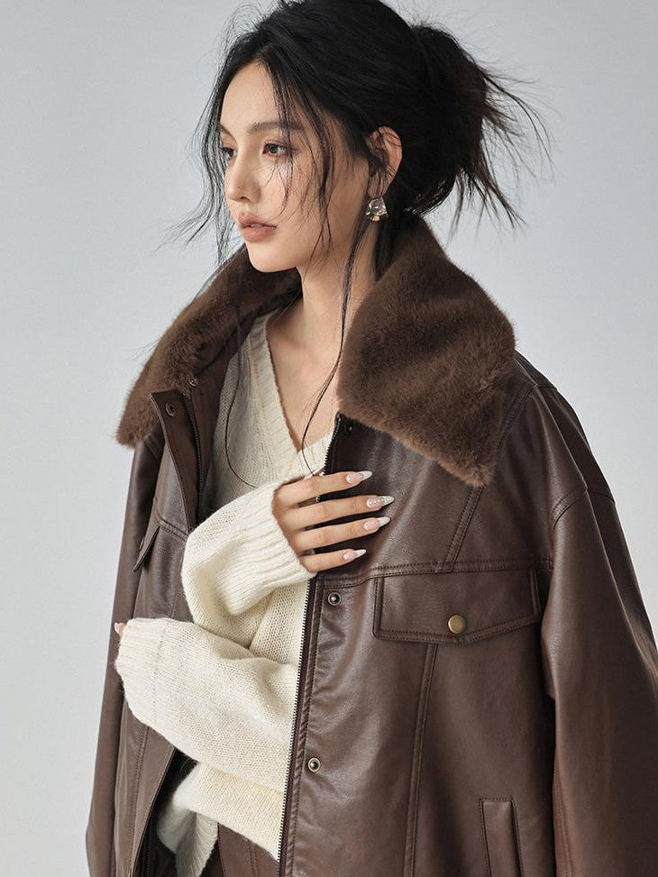 FU FRESH UP Fur Collar Vintage Padded Loose Lapel Women&