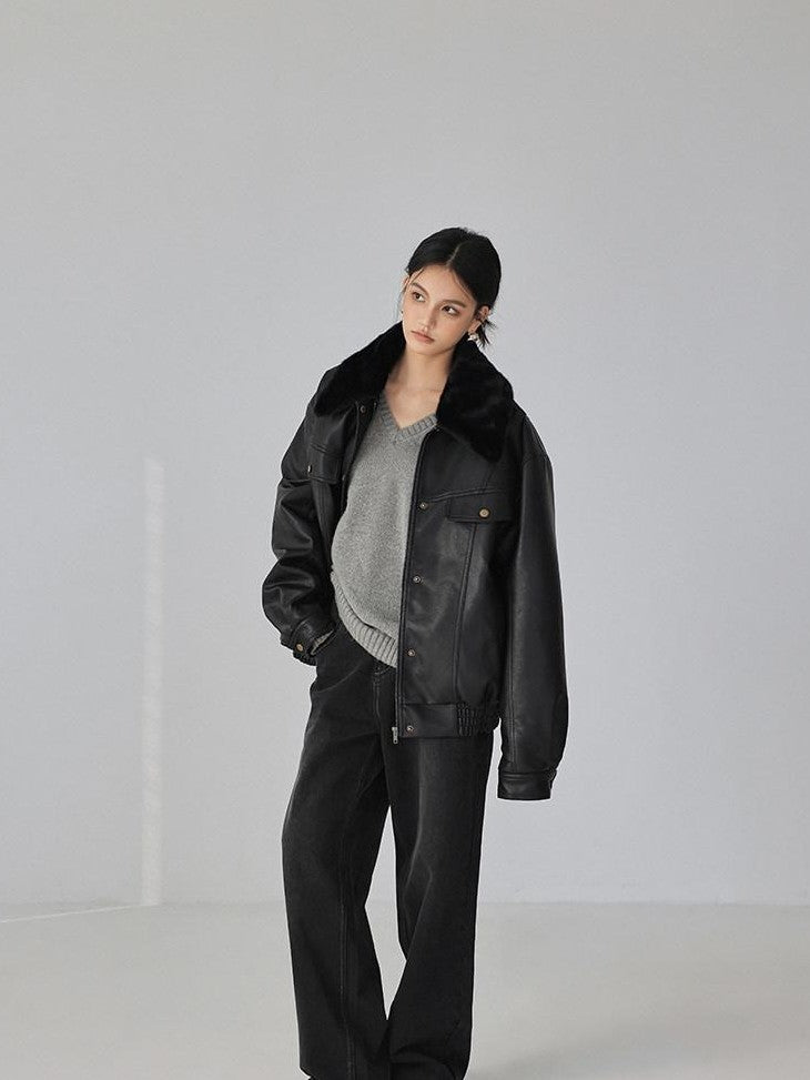 FU FRESH UP Fur Collar Vintage Padded Loose Lapel Women&