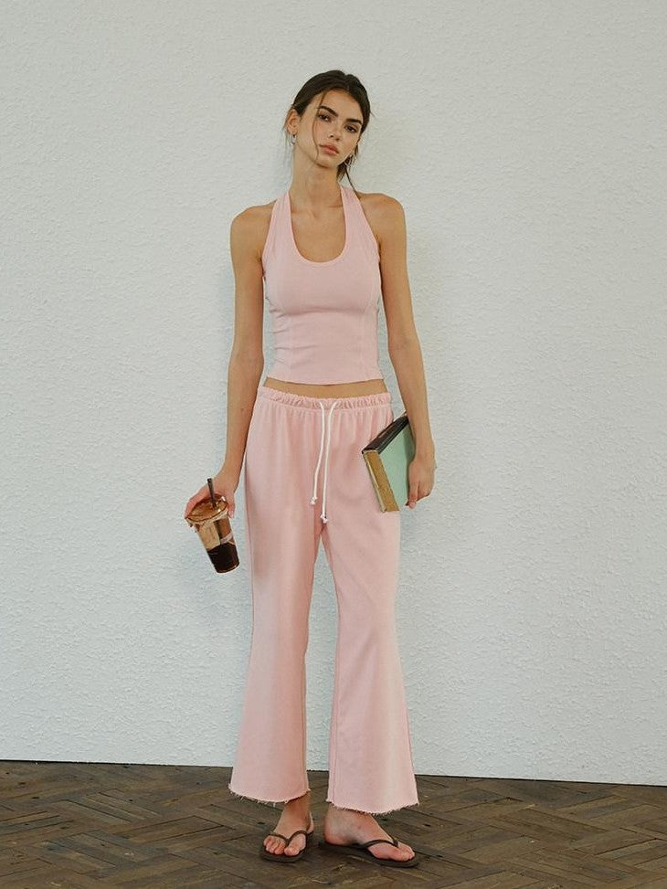 FU FRESH UP Halter Knit Cropped High Waist Flare Women&