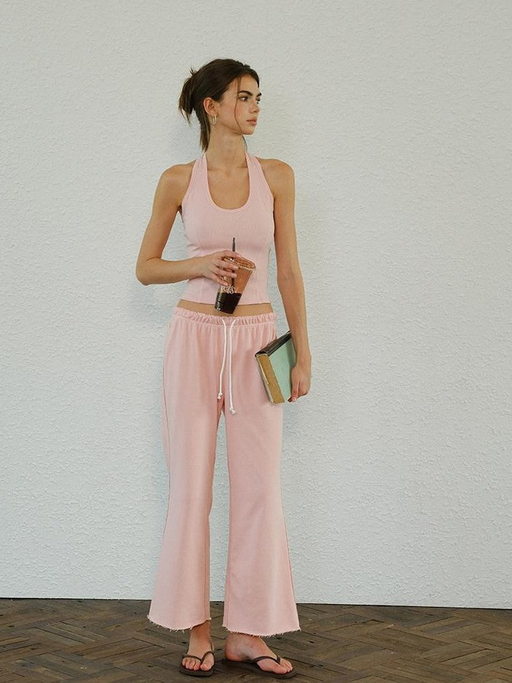 FU FRESH UP Halter Knit Cropped High Waist Flare Women&