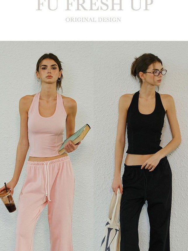 FU FRESH UP Halter Knit Cropped High Waist Flare Women&