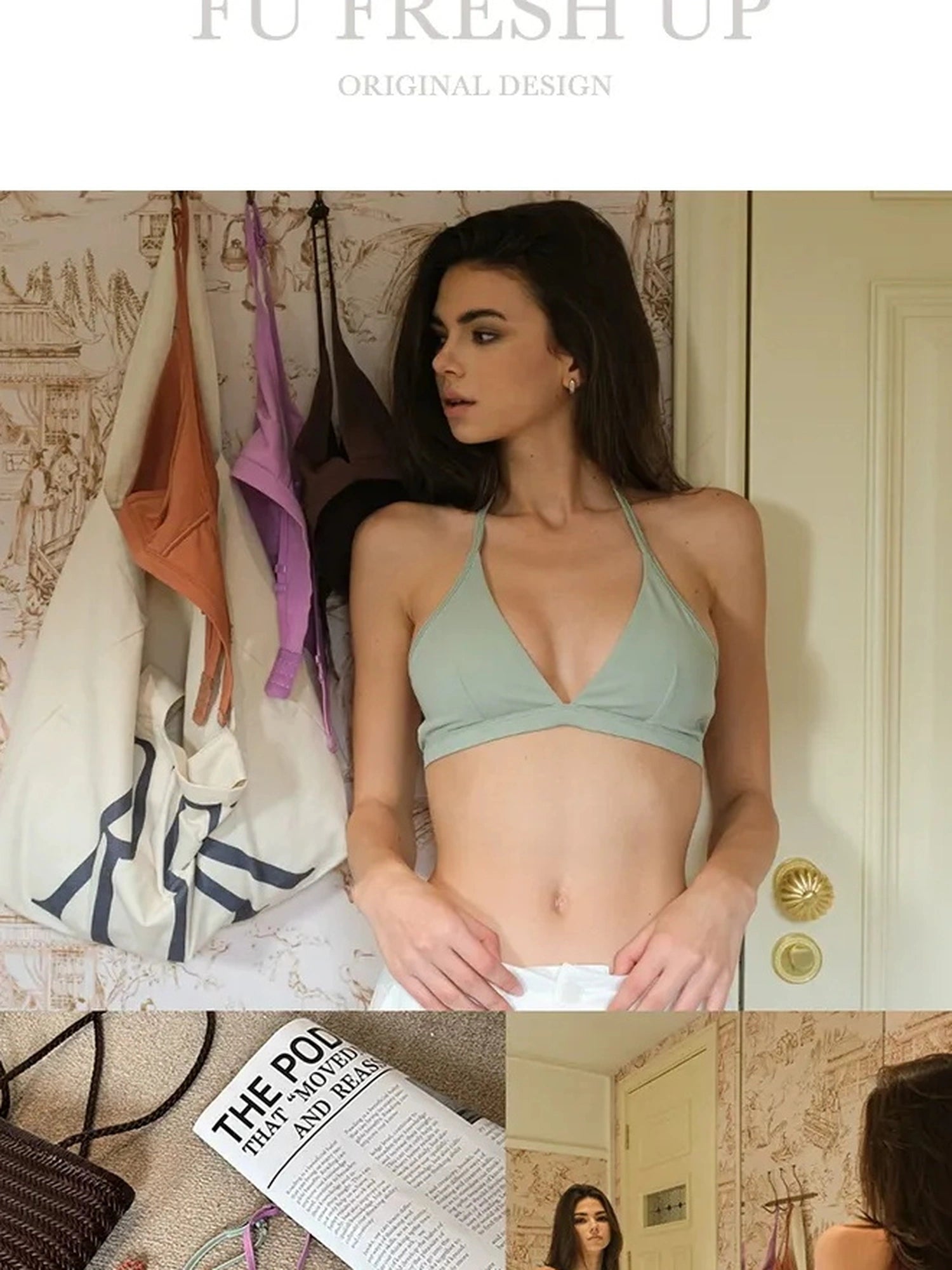 FU FRESH UP Halter Neck V-Neck Bandeau Bra Top