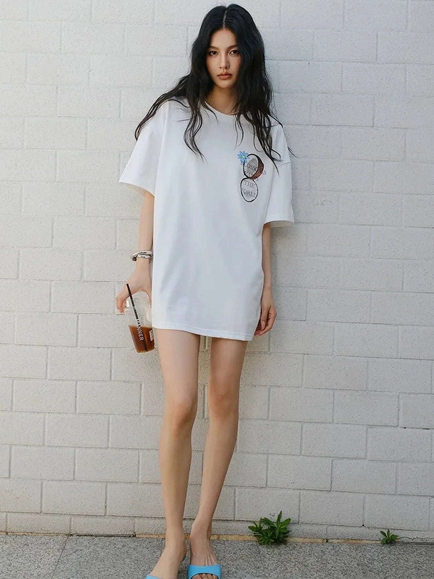 FU FRESH UP Hand Drawn Coconut Print Relaxed Fit T-shirt