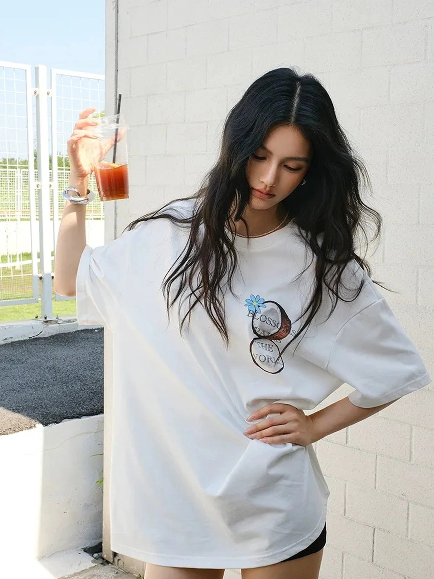 FU FRESH UP Hand Drawn Coconut Print Relaxed Fit T-shirt