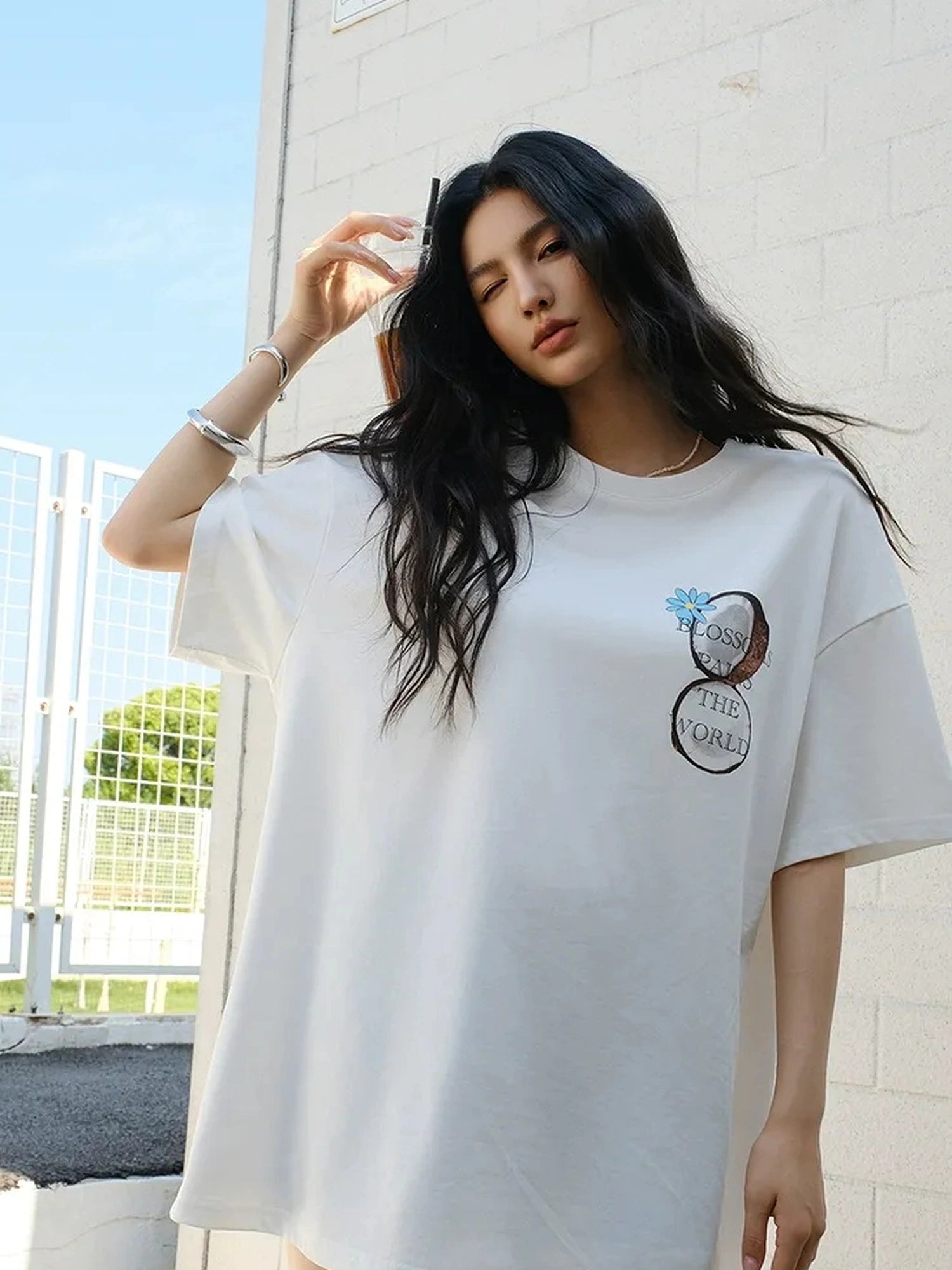 FU FRESH UP Hand Drawn Coconut Print Relaxed Fit T-shirt