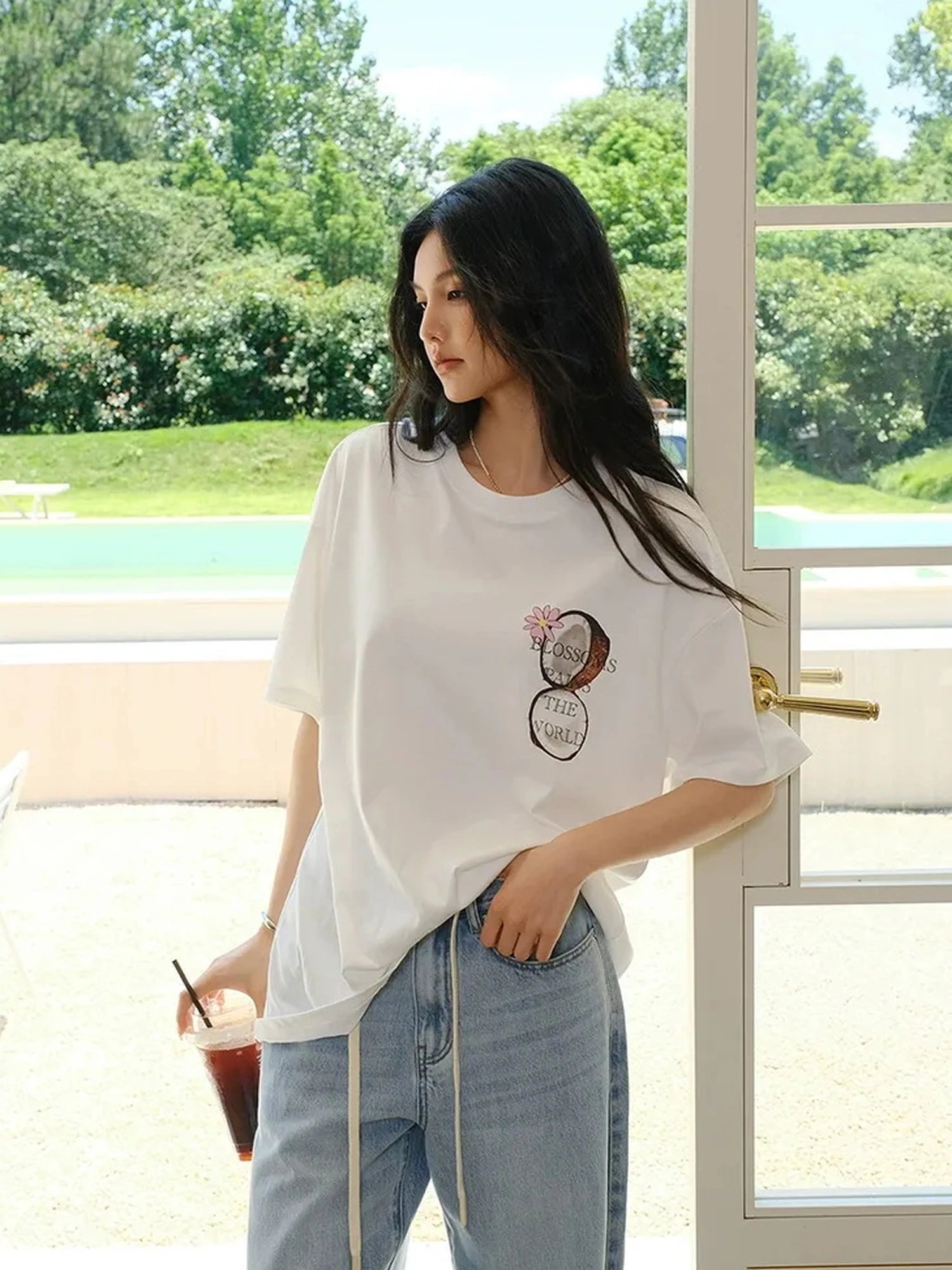 FU FRESH UP Hand Drawn Coconut Print Relaxed Fit T-shirt