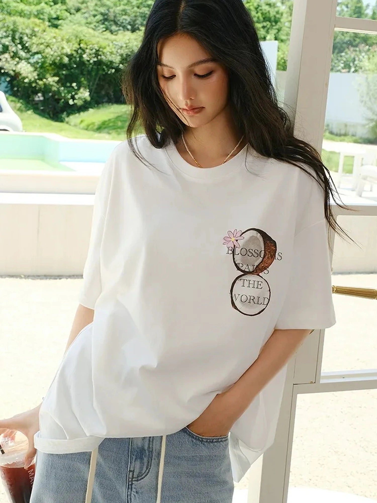 FU FRESH UP Hand Drawn Coconut Print Relaxed Fit T-shirt