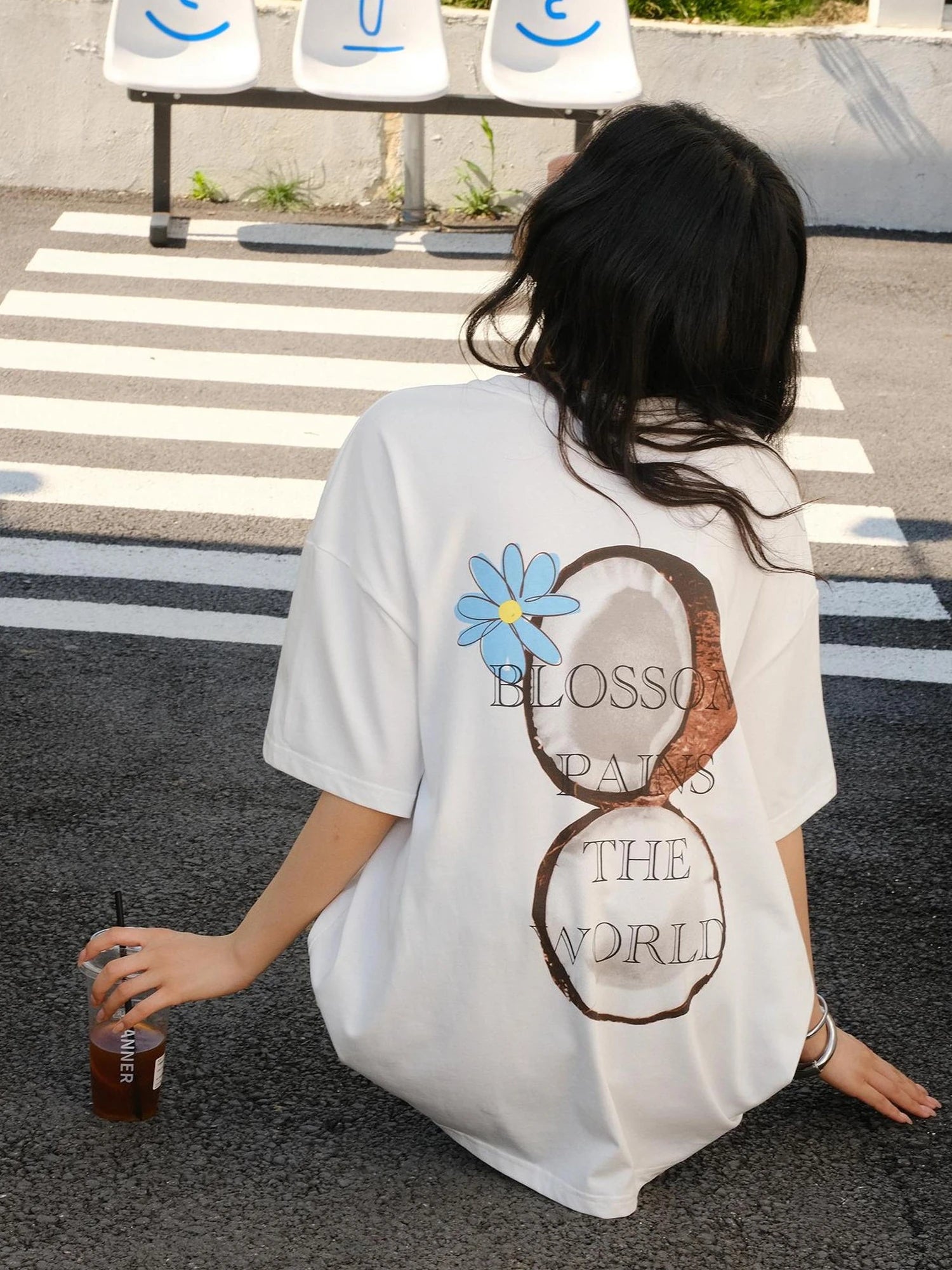 FU FRESH UP Hand Drawn Coconut Print Relaxed Fit T-shirt