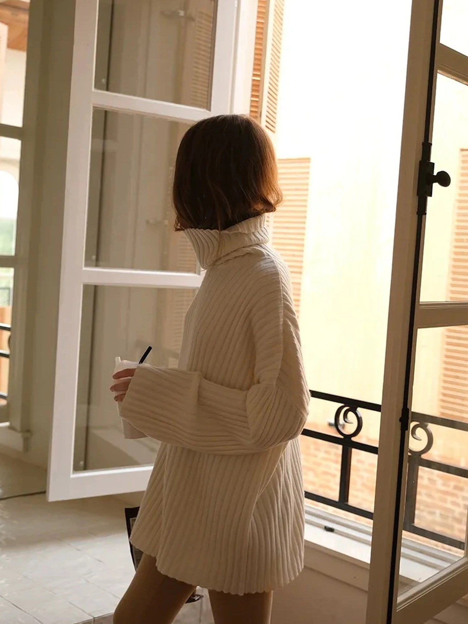 FU FRESH UP High Neck Cashmere Wool Cable Knit Midi Dress