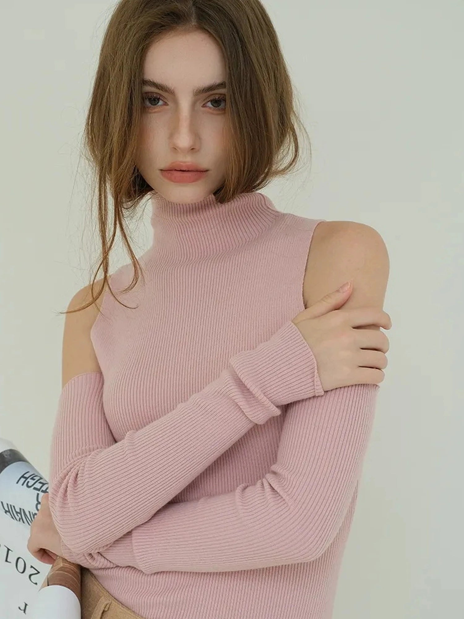 FU FRESH UP High Neck Off Shoulder Wool Knit Top
