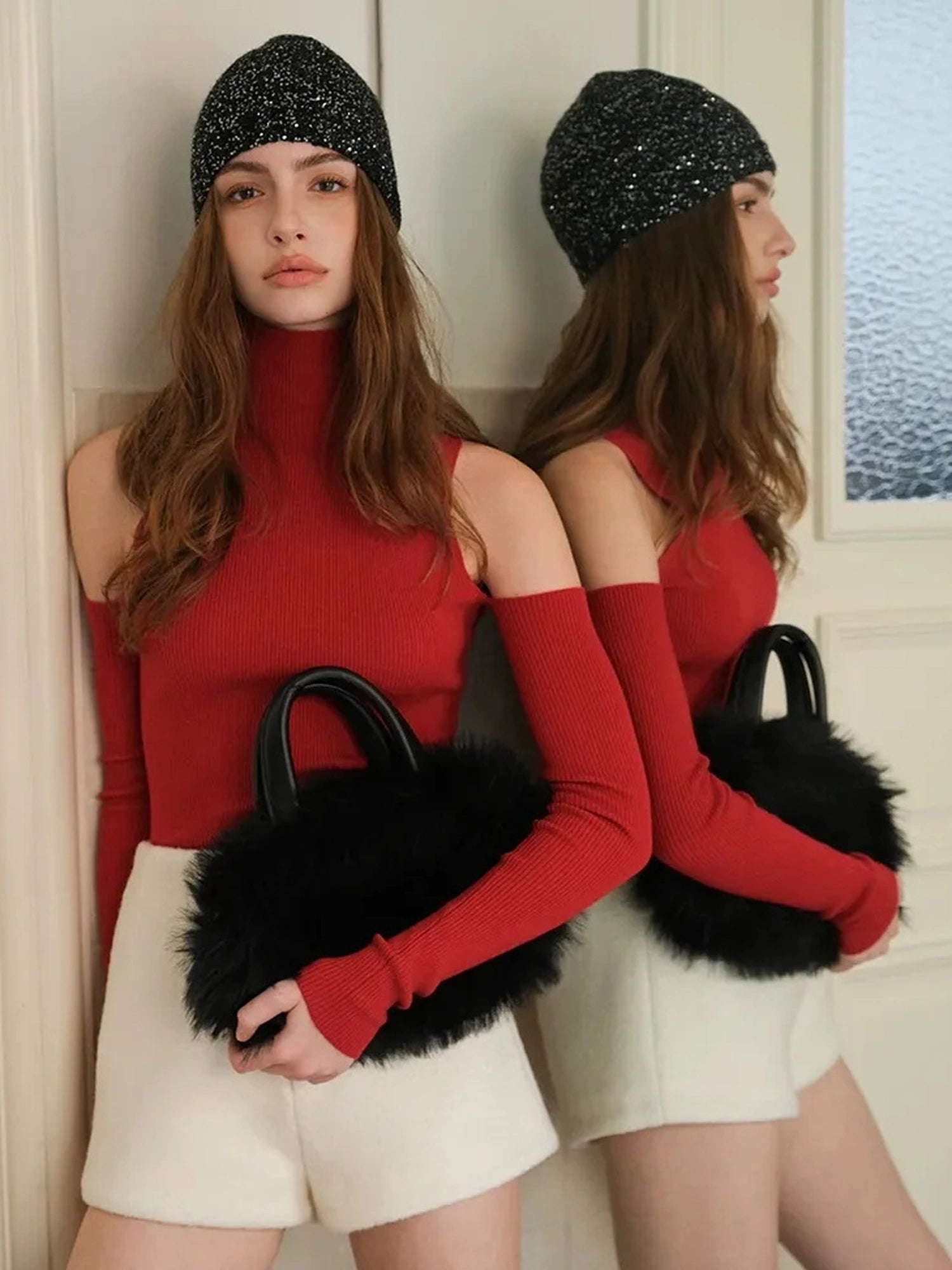 FU FRESH UP High Neck Off Shoulder Wool Knit Top