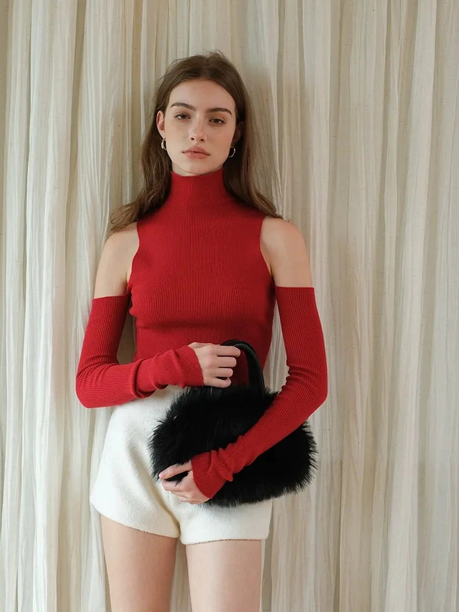 FU FRESH UP High Neck Off Shoulder Wool Knit Top