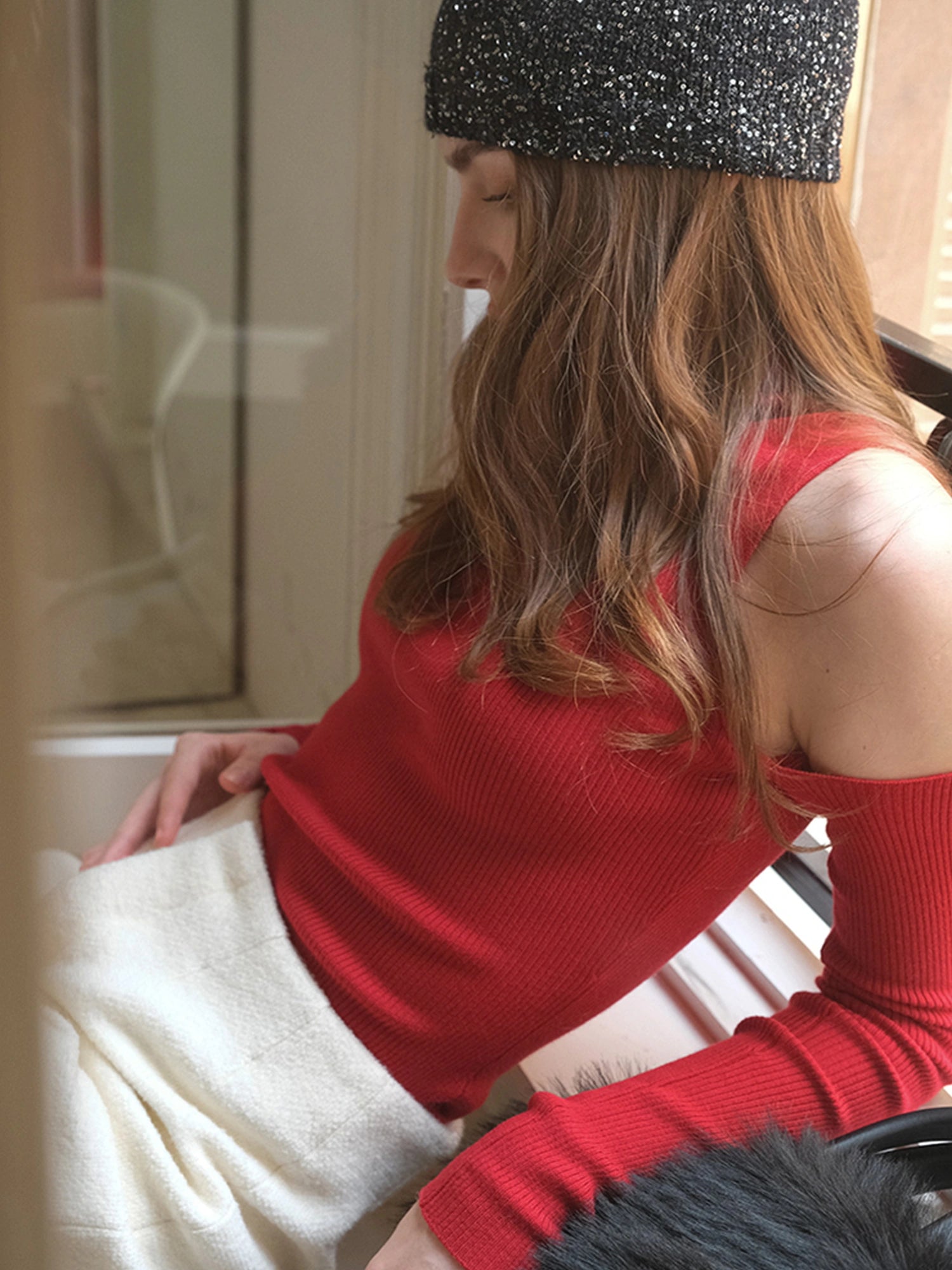 FU FRESH UP High Neck Off Shoulder Wool Knit Top