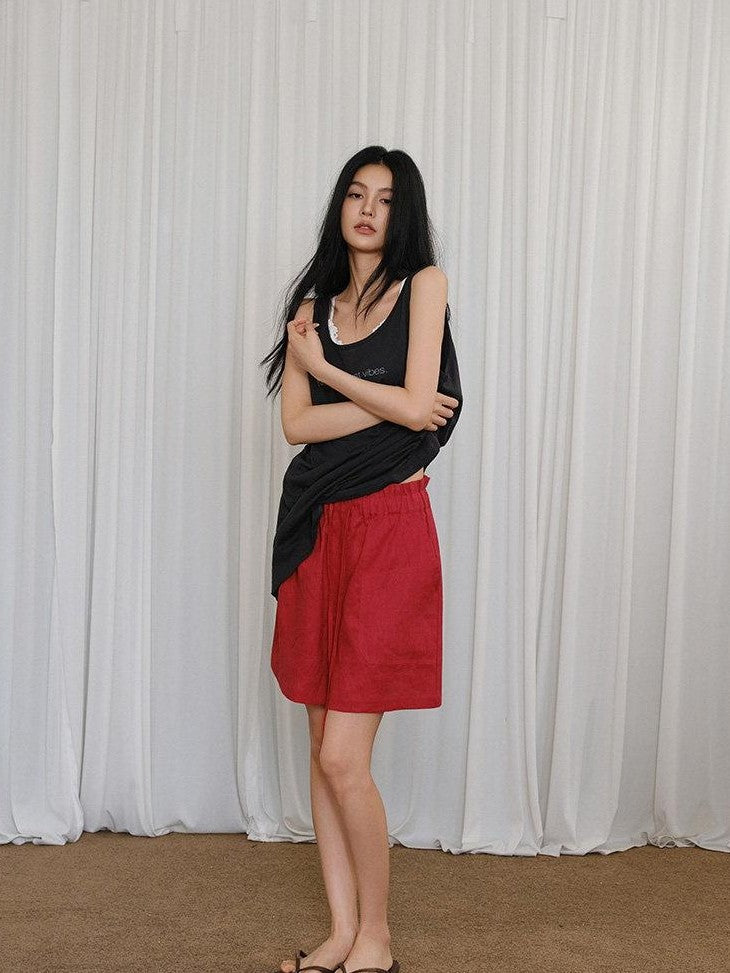FU FRESH UP Khaki Pleated Pockets Wide Leg Elastic Waist Women&