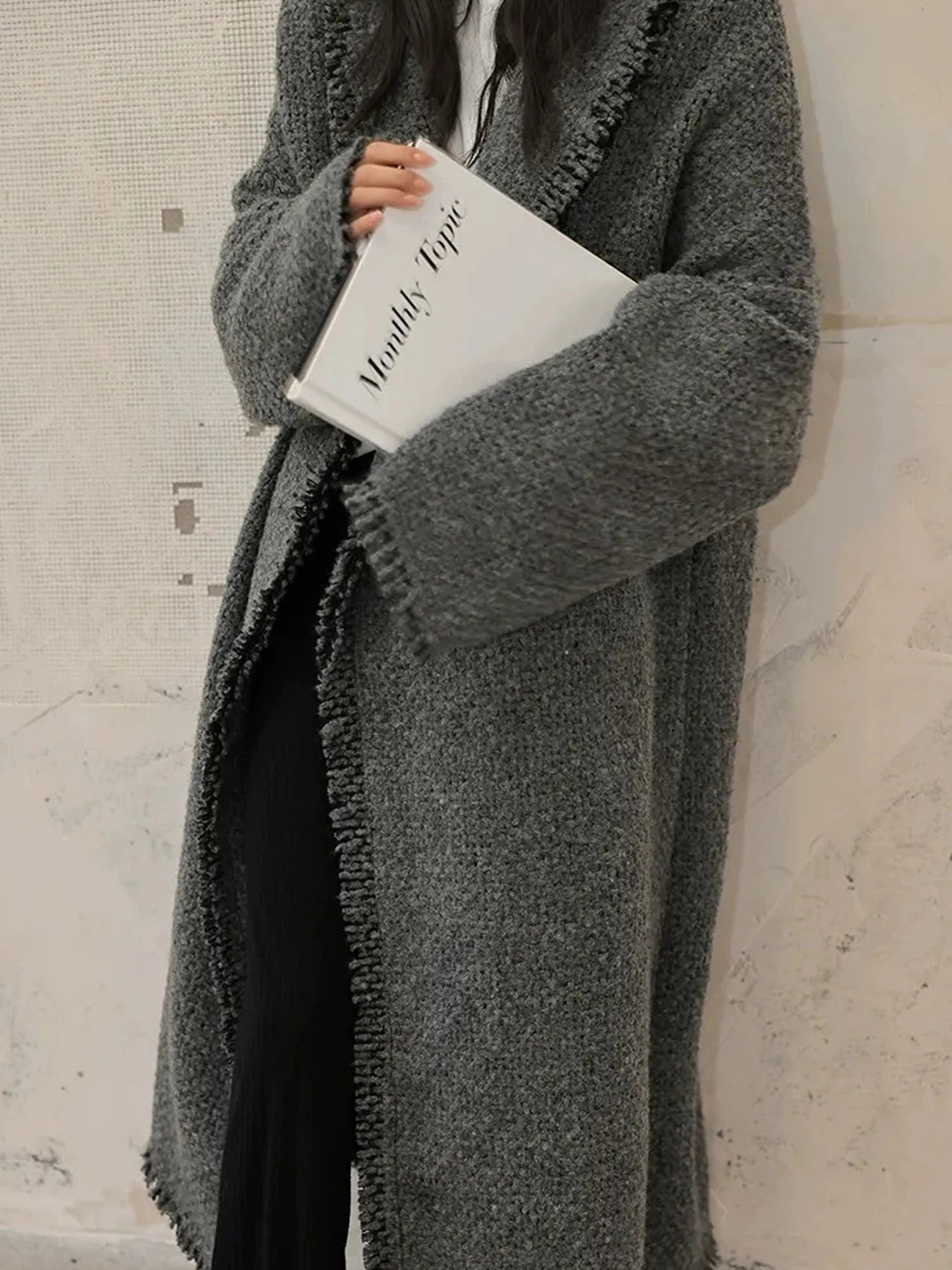 FU FRESH UP Lazy Fringe Wool Blend Long Cardigan Coat