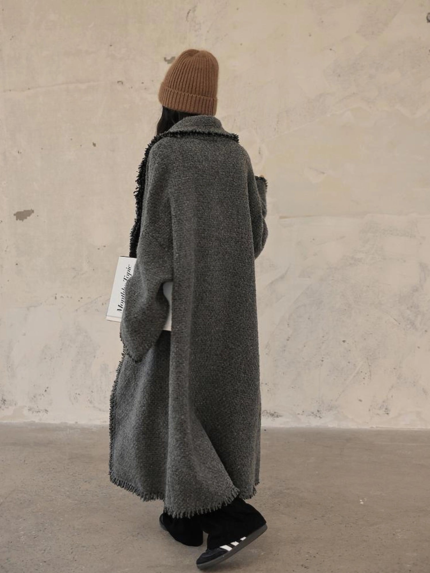 FU FRESH UP Lazy Fringe Wool Blend Long Cardigan Coat