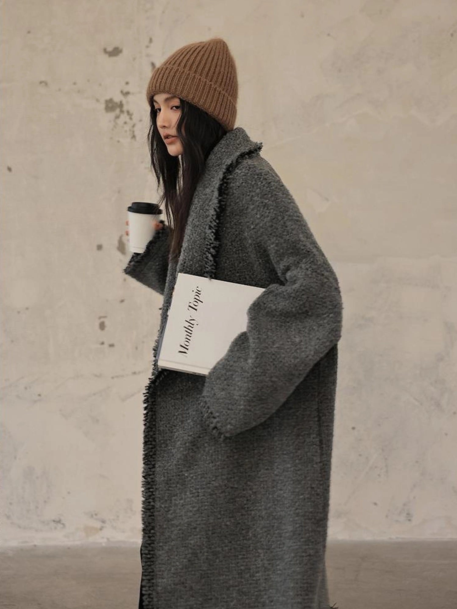 FU FRESH UP Lazy Fringe Wool Blend Long Cardigan Coat