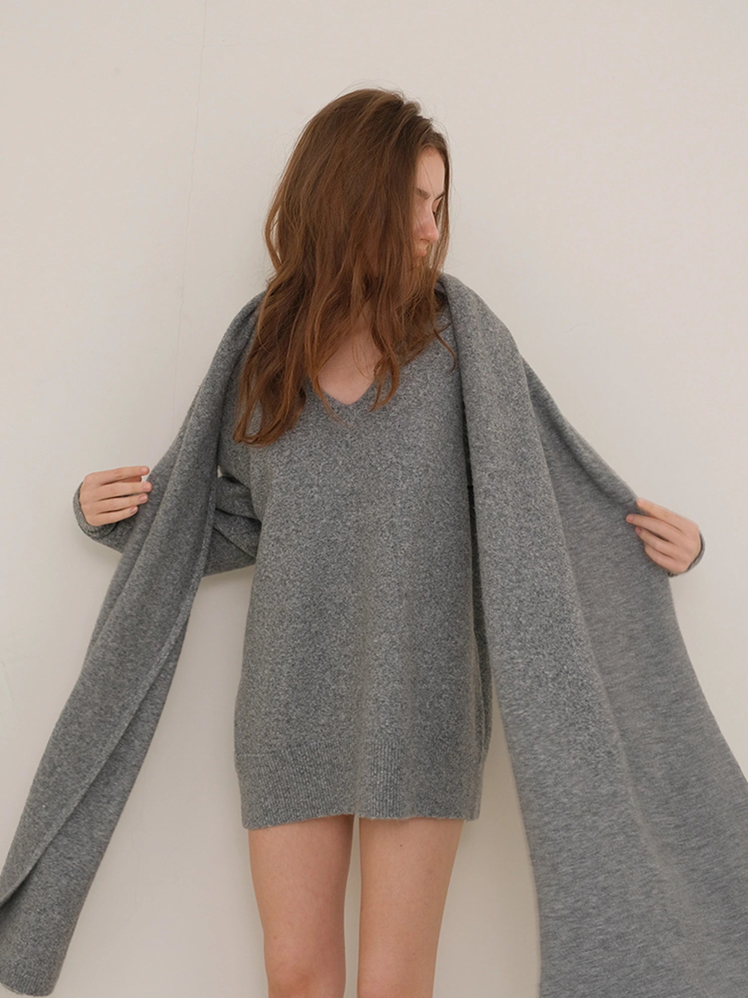 FU FRESH UP Lazy Knit Wool Sweater Set With Shawl Collar