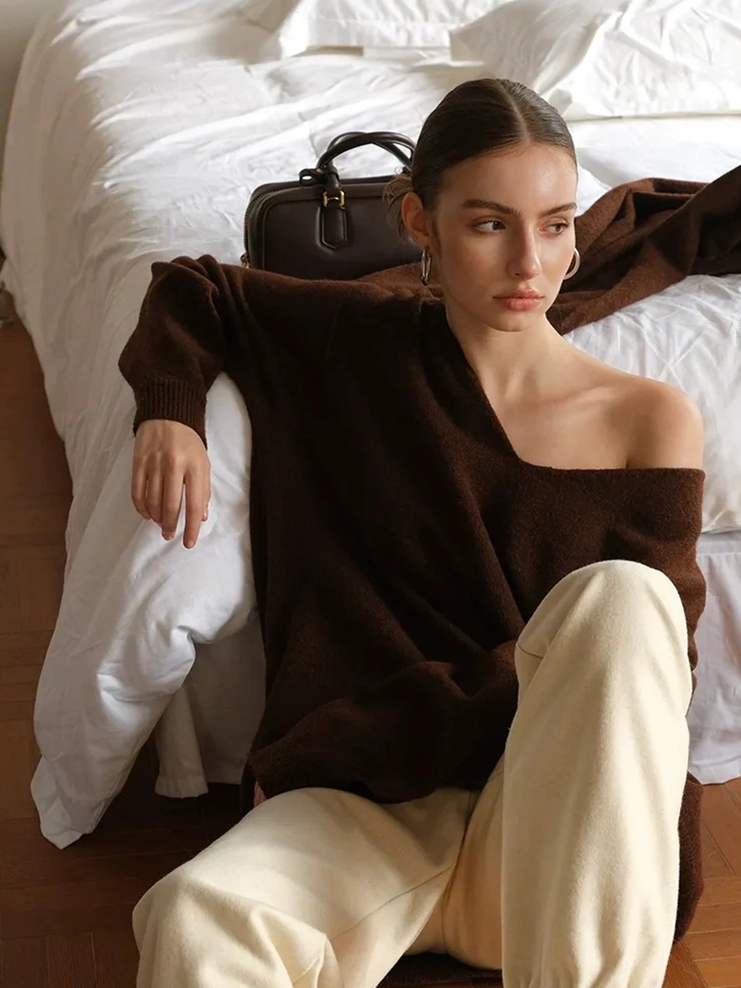 FU FRESH UP Lazy Knit Wool Sweater Set With Shawl Collar