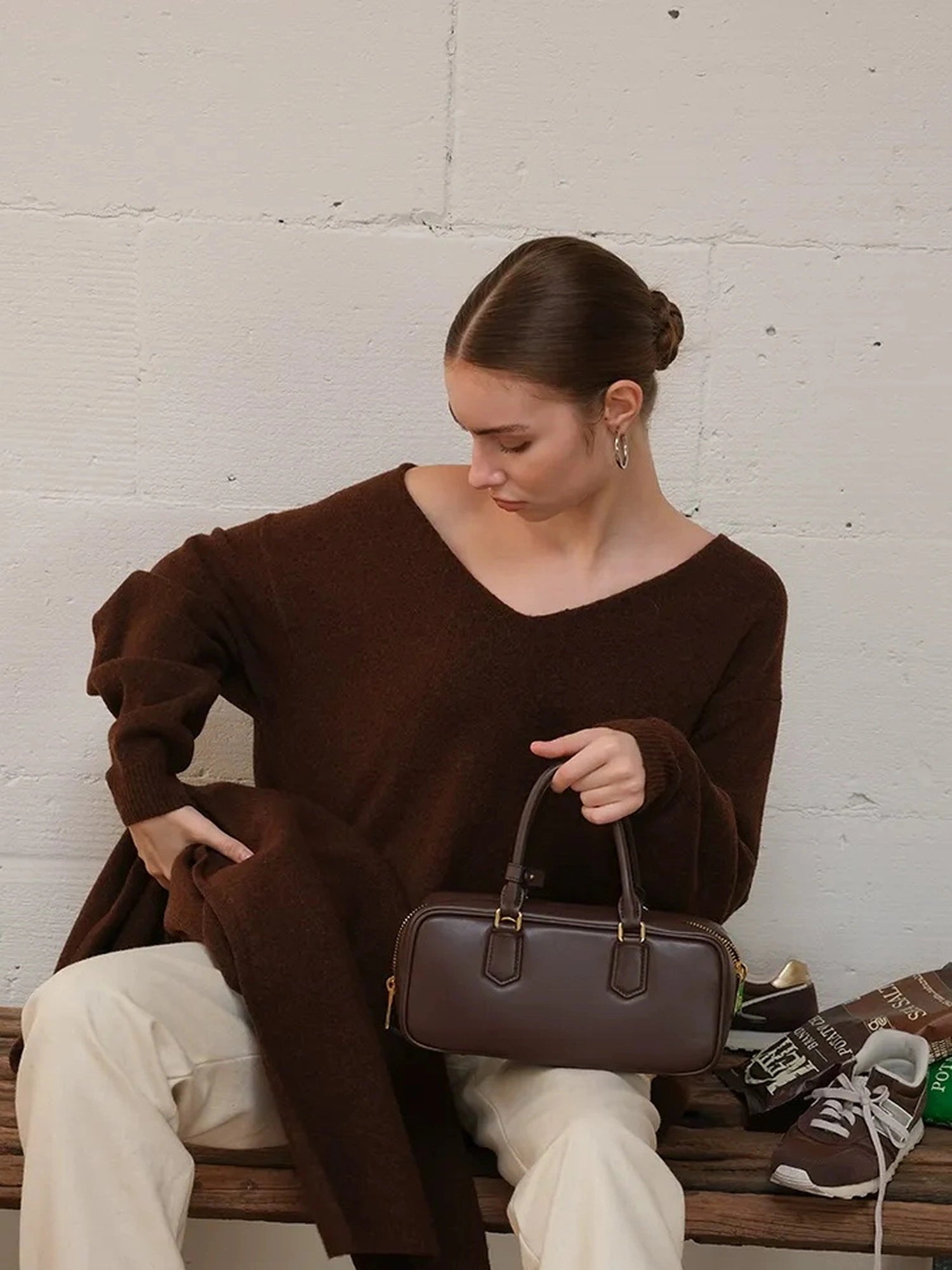 FU FRESH UP Lazy Knit Wool Sweater Set With Shawl Collar