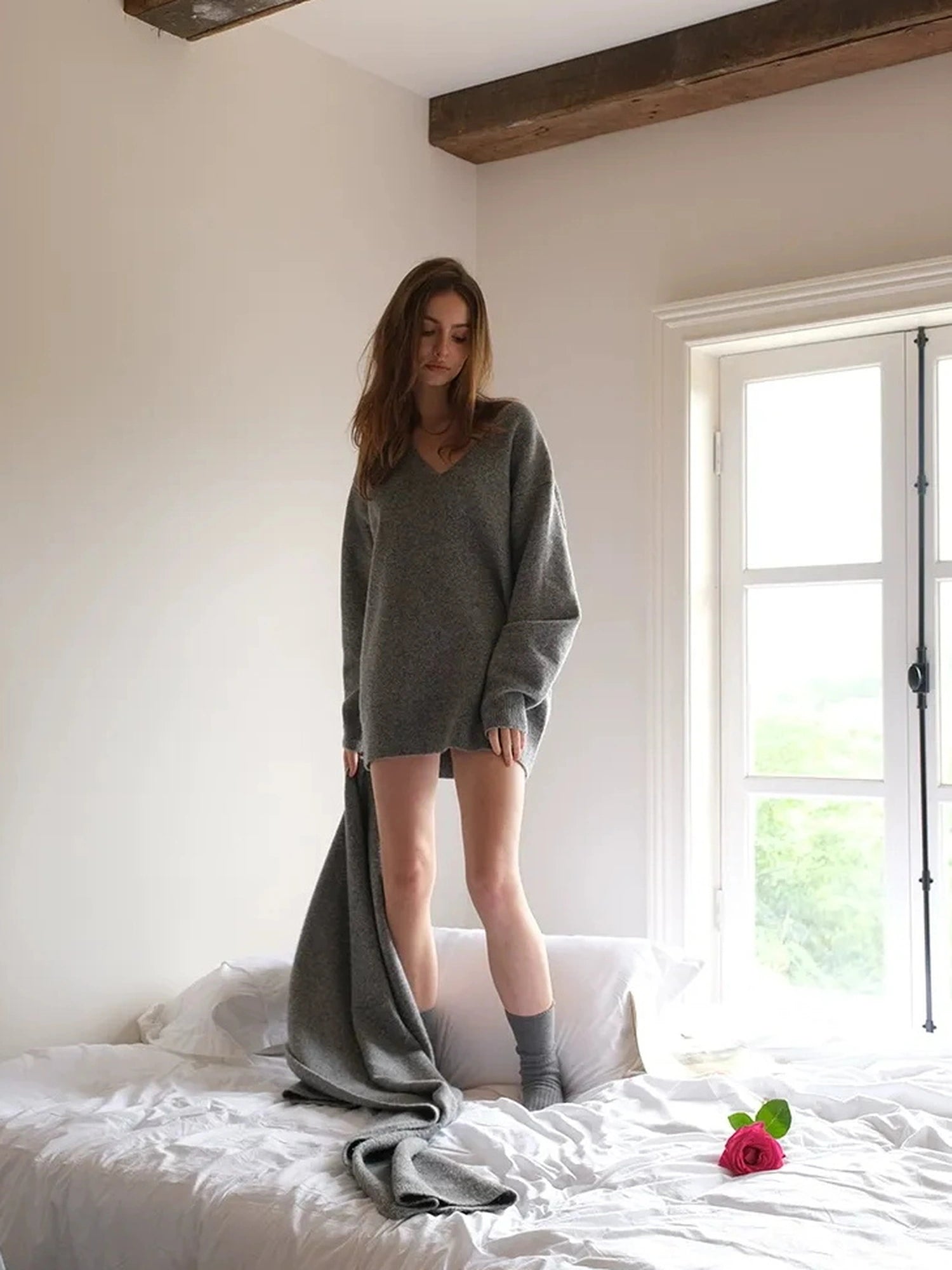 FU FRESH UP Lazy Knit Wool Sweater Set With Shawl Collar