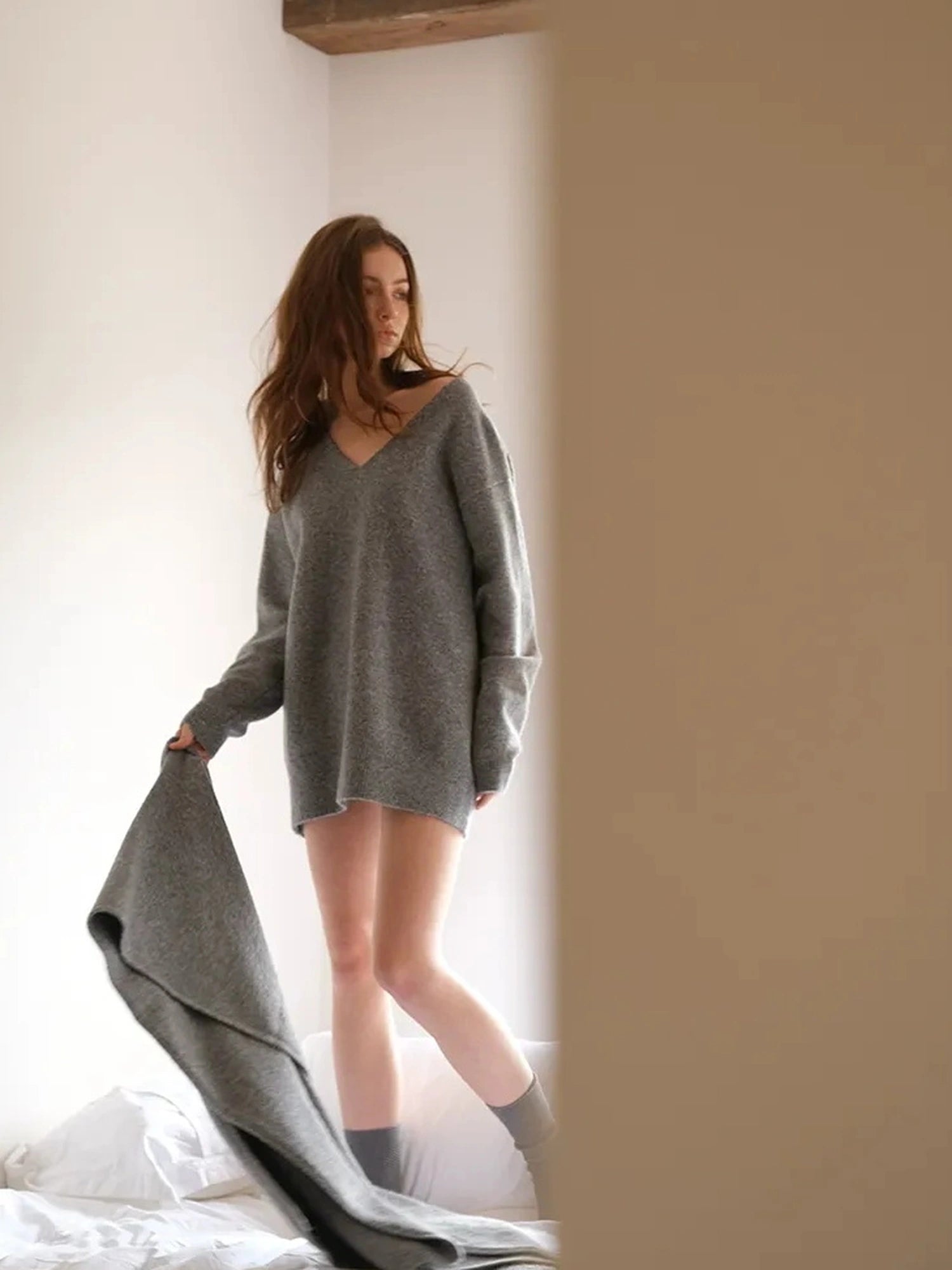 FU FRESH UP Lazy Knit Wool Sweater Set With Shawl Collar
