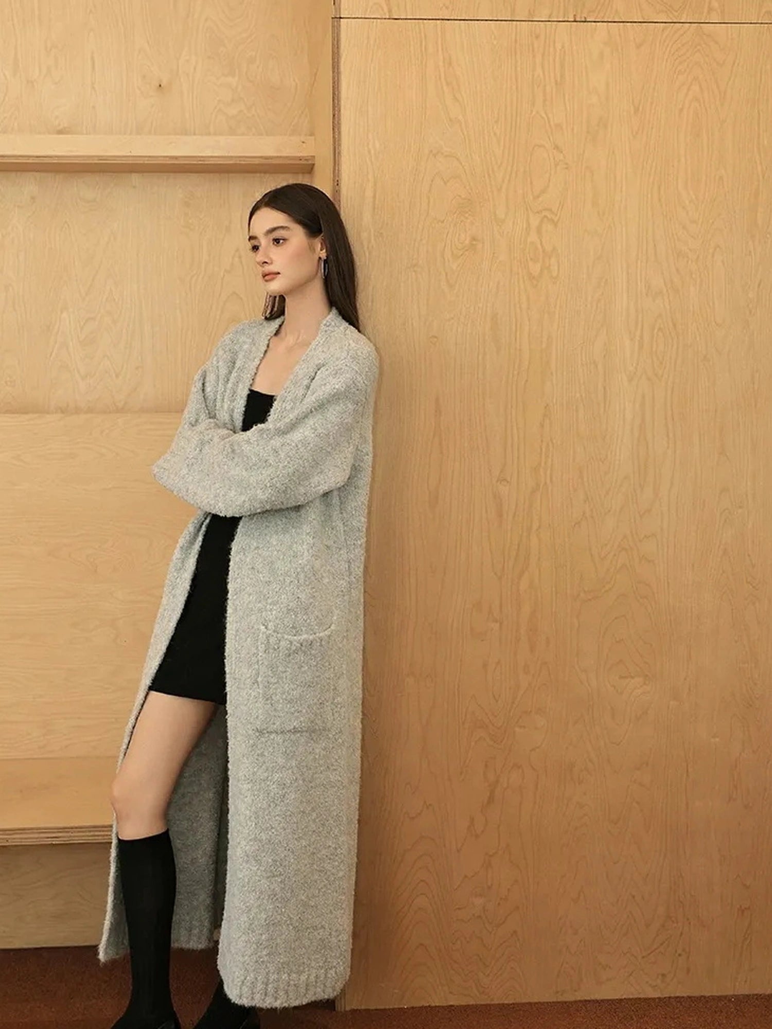 FU FRESH UP Lazy Loop Knit Long Cardigan Coat