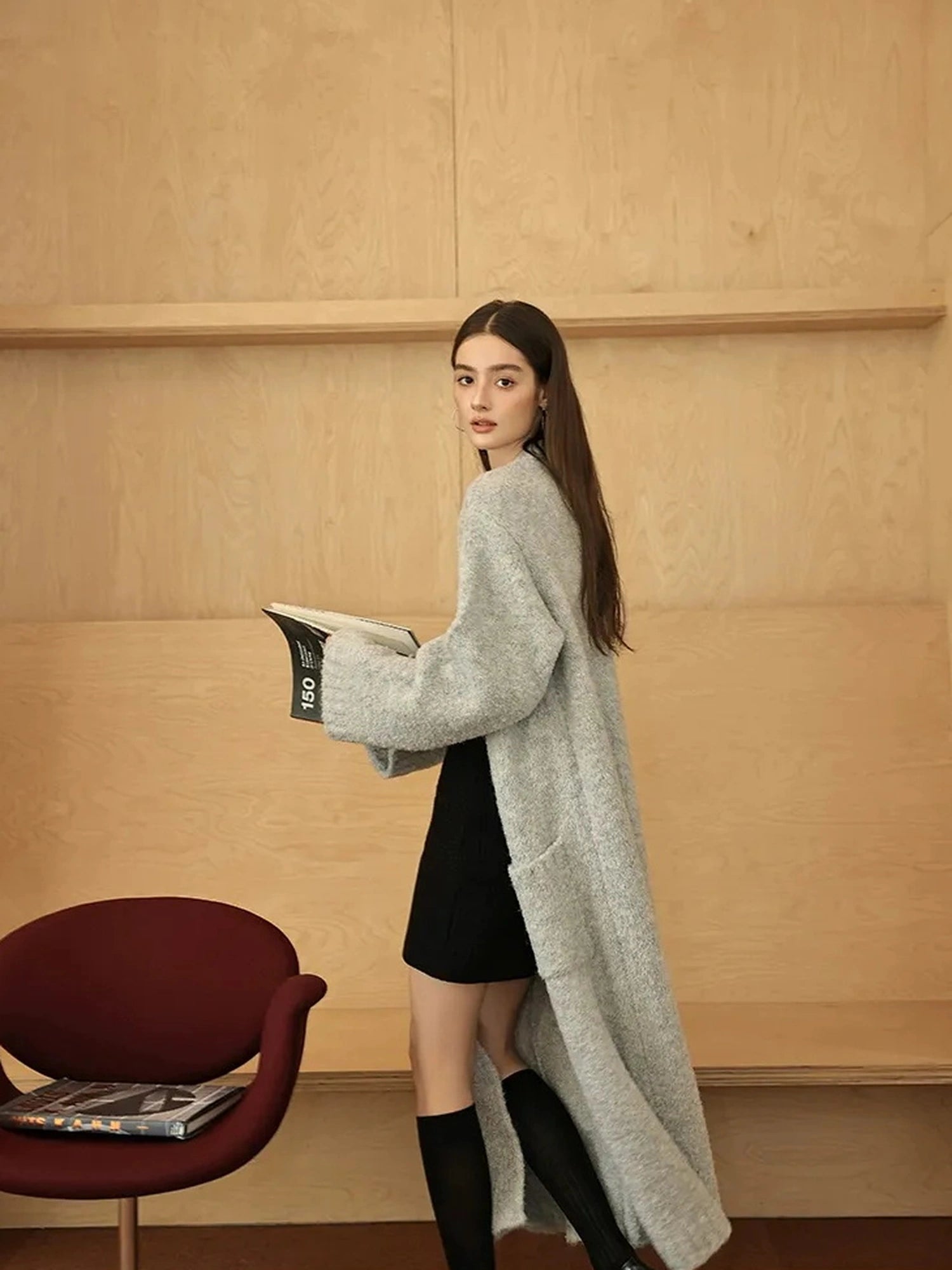 FU FRESH UP Lazy Loop Knit Long Cardigan Coat