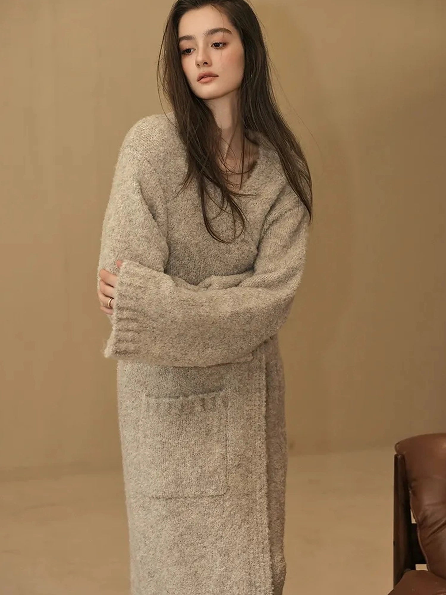 FU FRESH UP Lazy Loop Knit Long Cardigan Coat