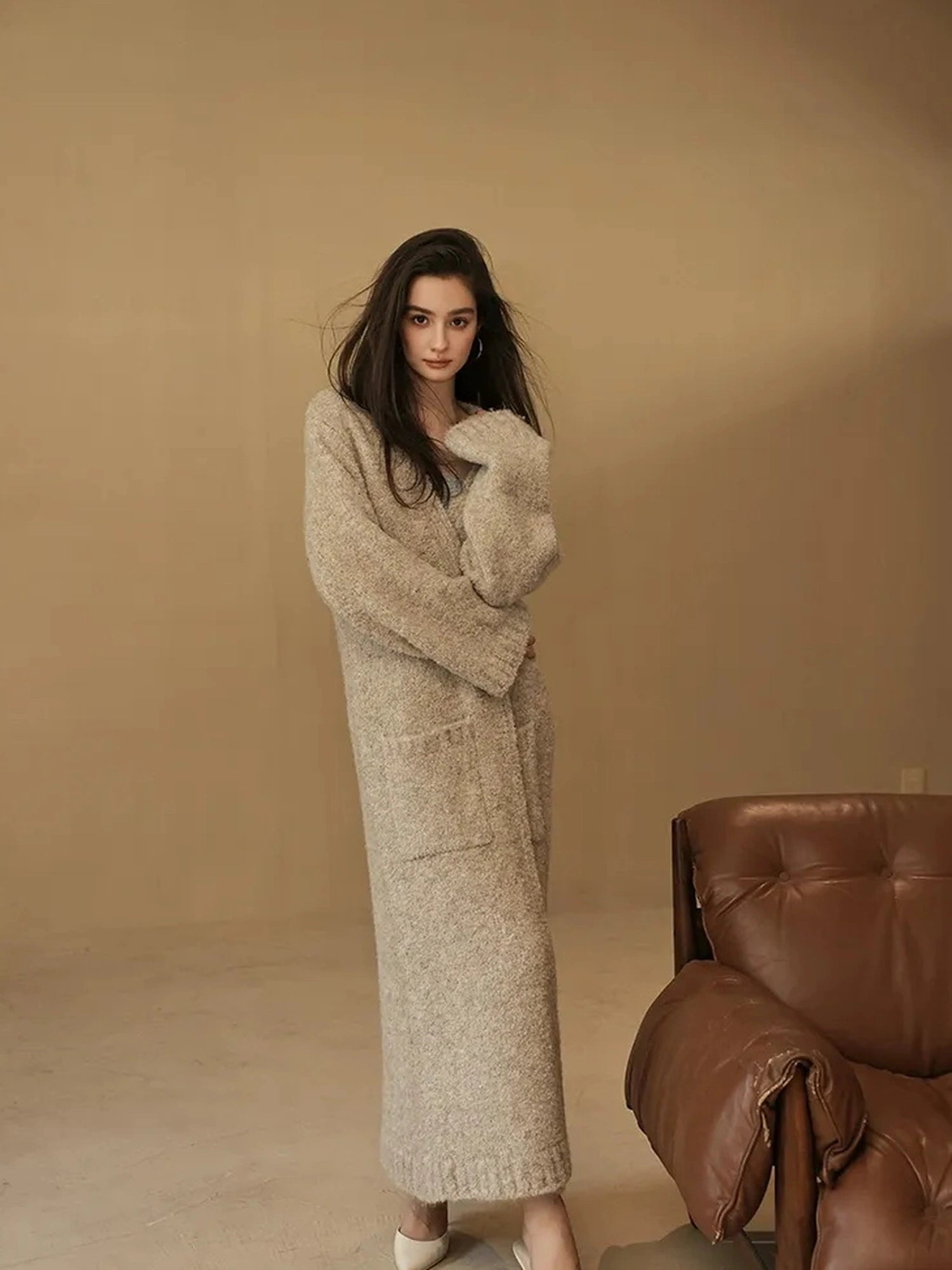 FU FRESH UP Lazy Loop Knit Long Cardigan Coat