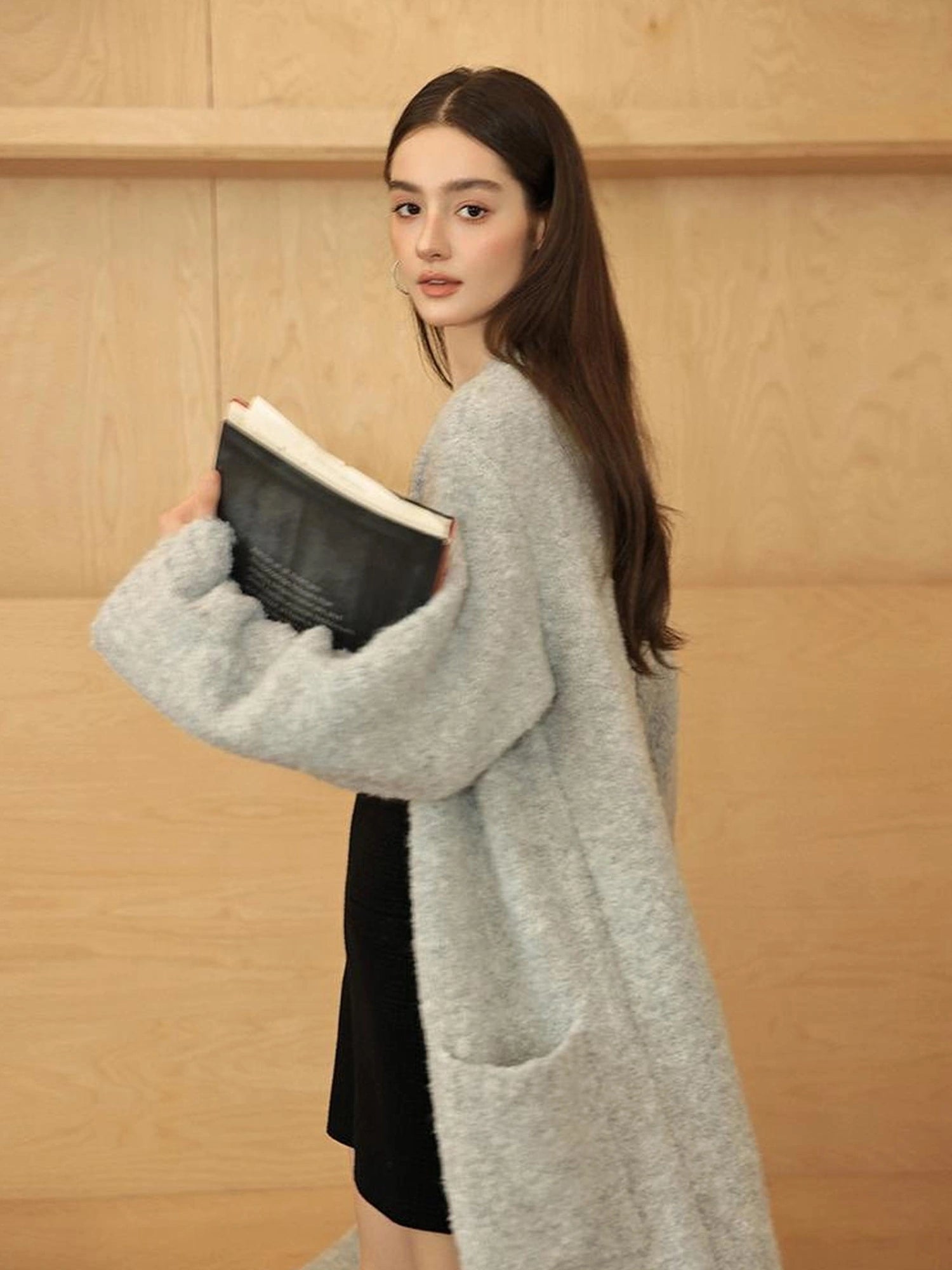 FU FRESH UP Lazy Loop Knit Long Cardigan Coat