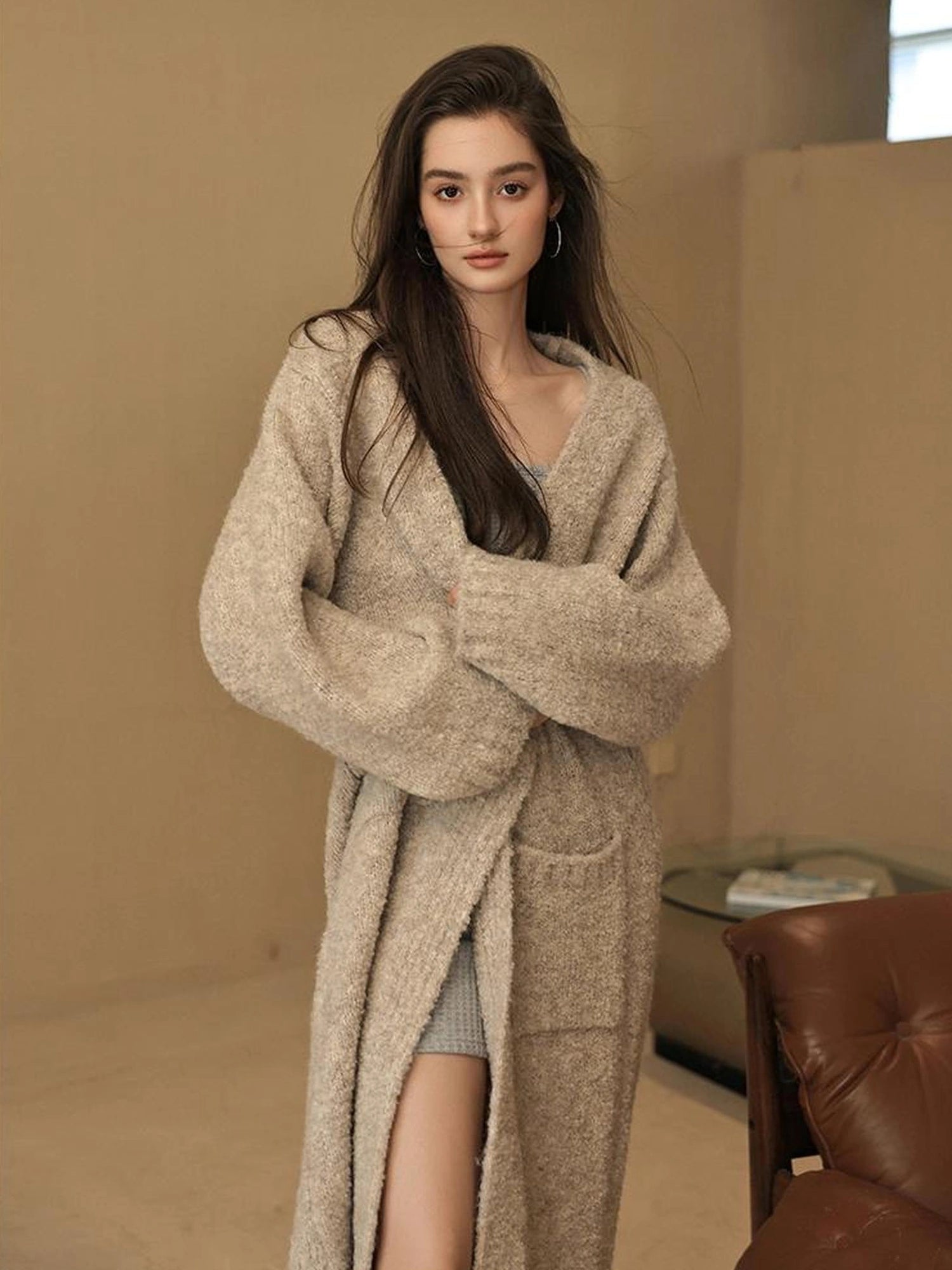 FU FRESH UP Lazy Loop Knit Long Cardigan Coat