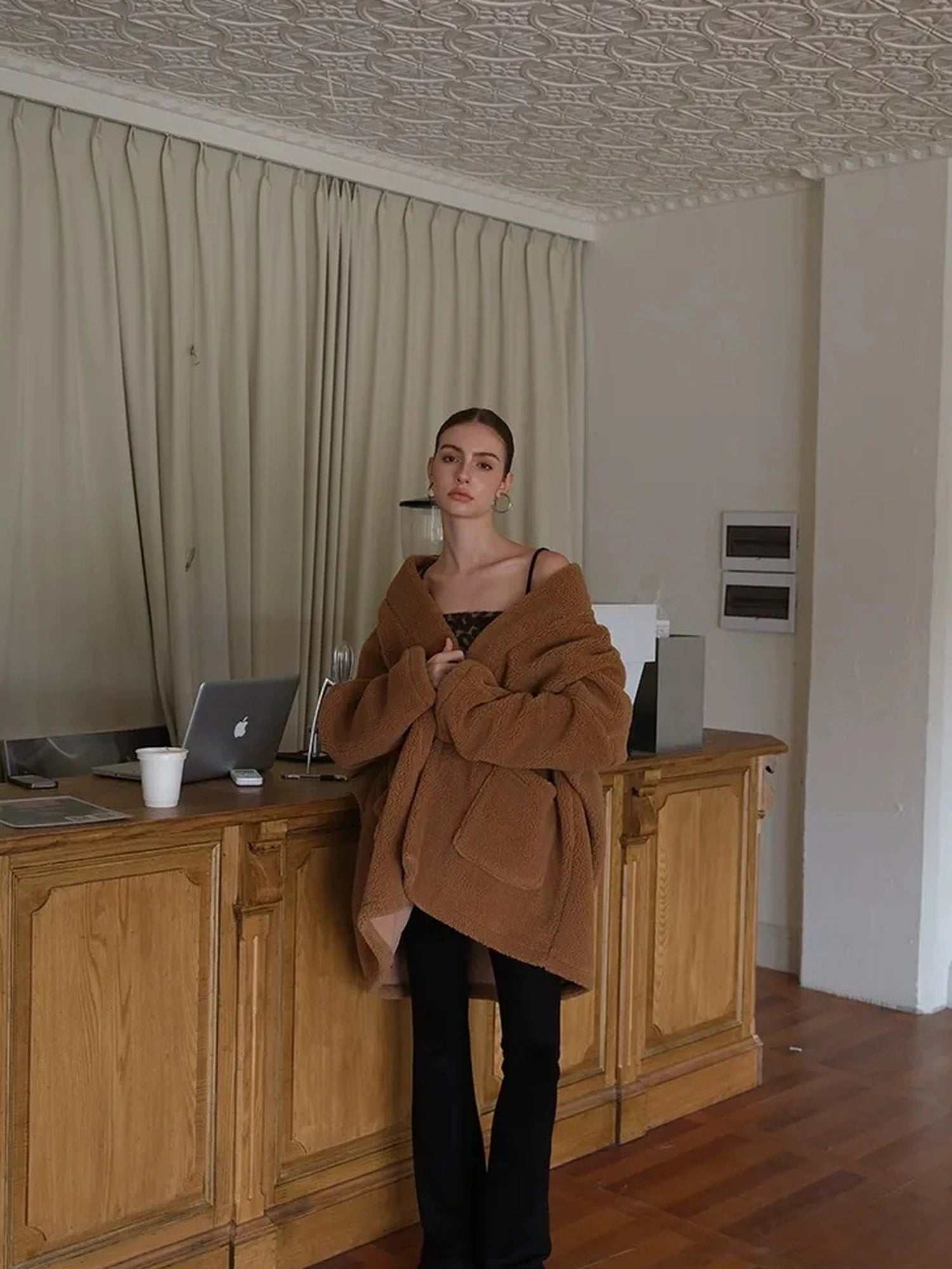 FU FRESH UP Lazy Row Cut Long Pile Fleece Coat