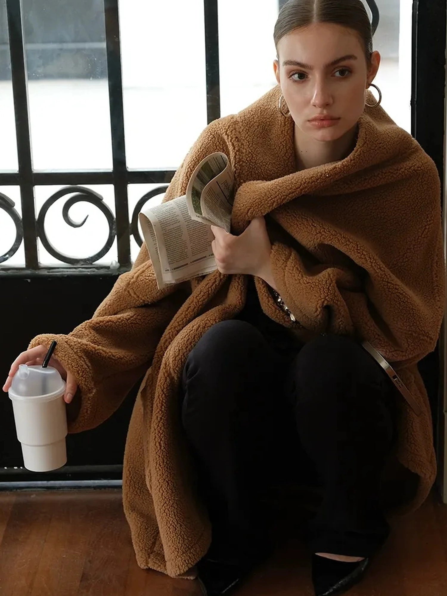 FU FRESH UP Lazy Row Cut Long Pile Fleece Coat