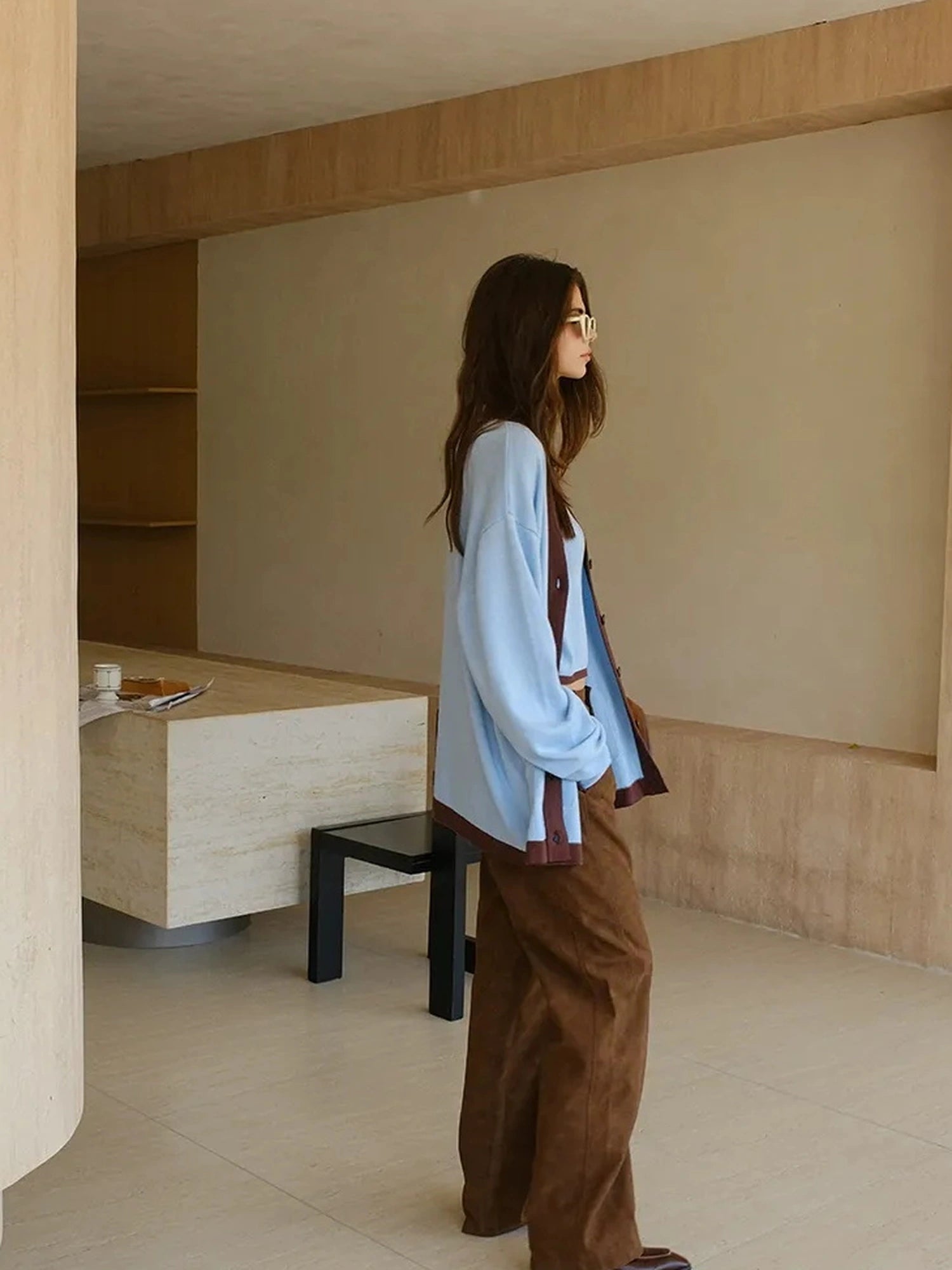 FU FRESH UP Lazy V-neck Cashmere Cotton Knit Set