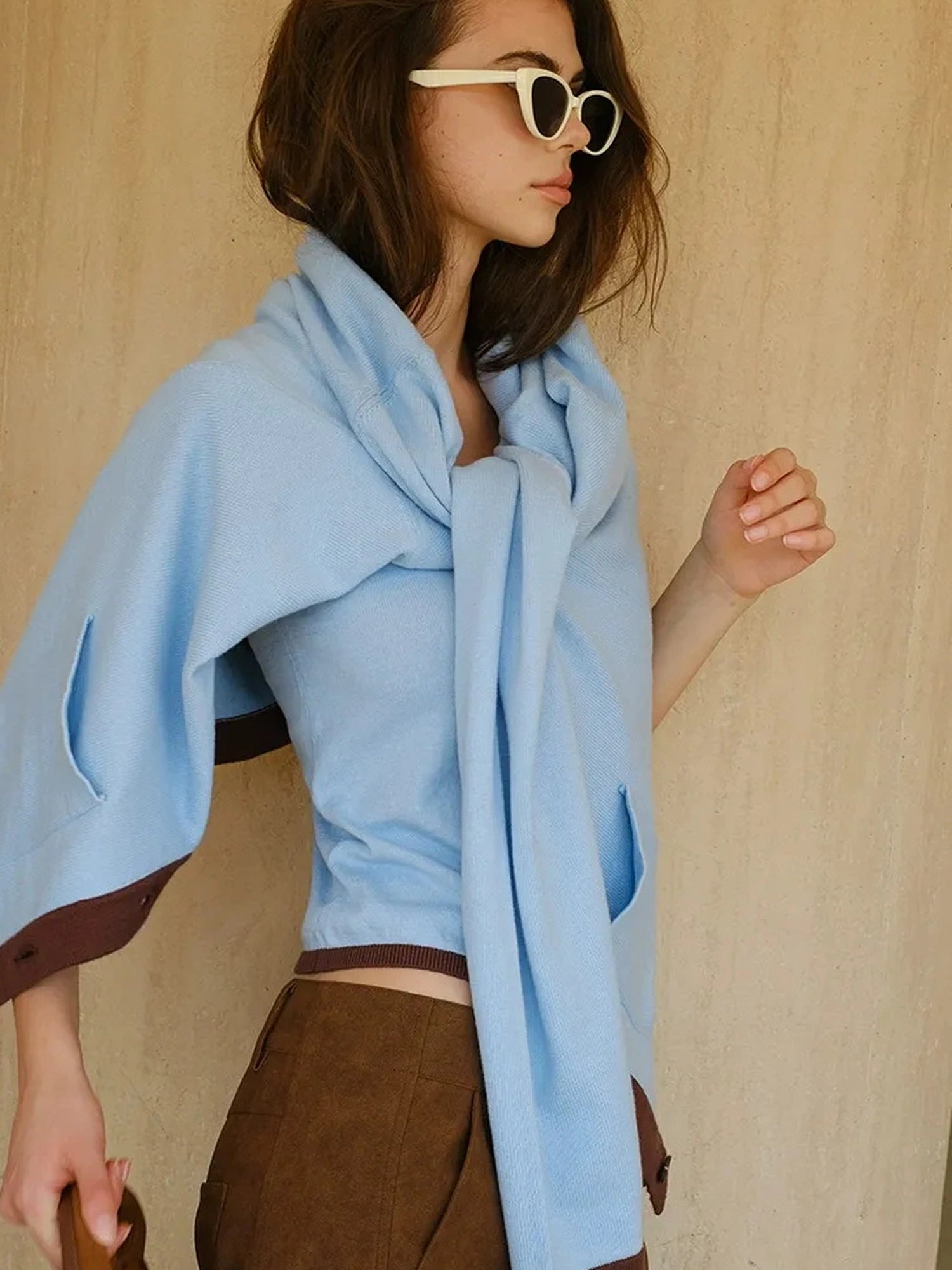 FU FRESH UP Lazy V-neck Cashmere Cotton Knit Set