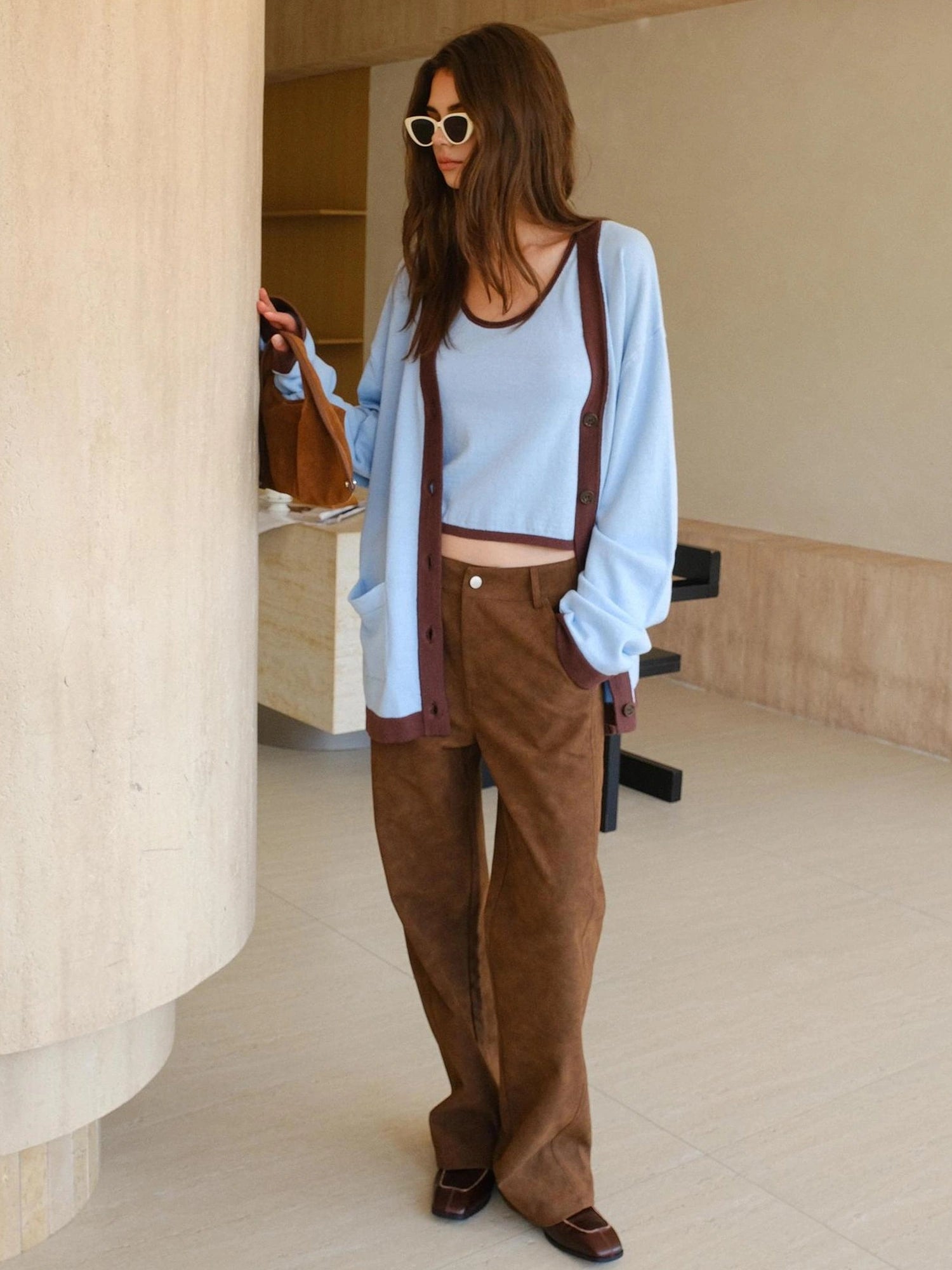 FU FRESH UP Lazy V-neck Cashmere Cotton Knit Set