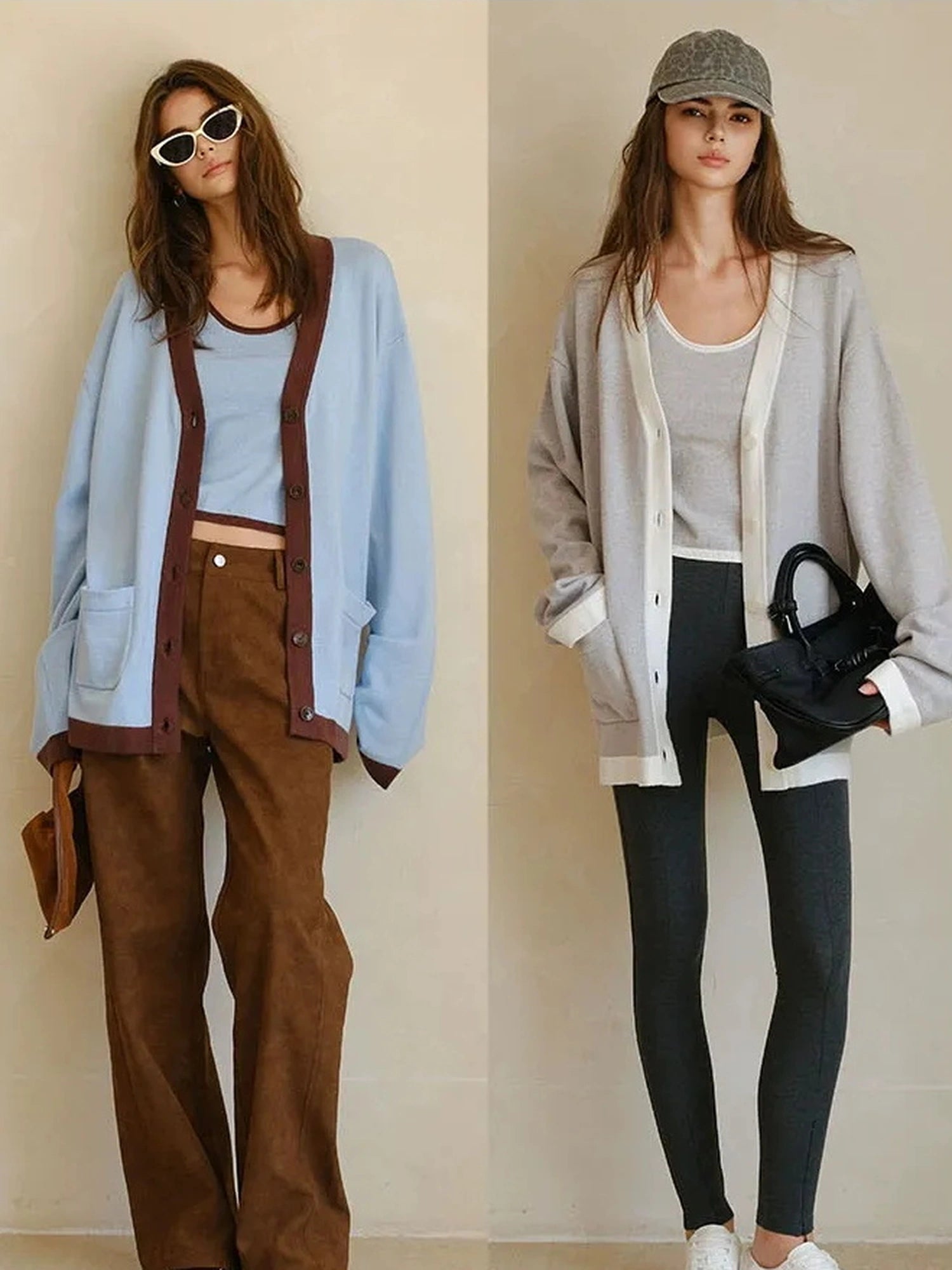 FU FRESH UP Lazy V-neck Cashmere Cotton Knit Set