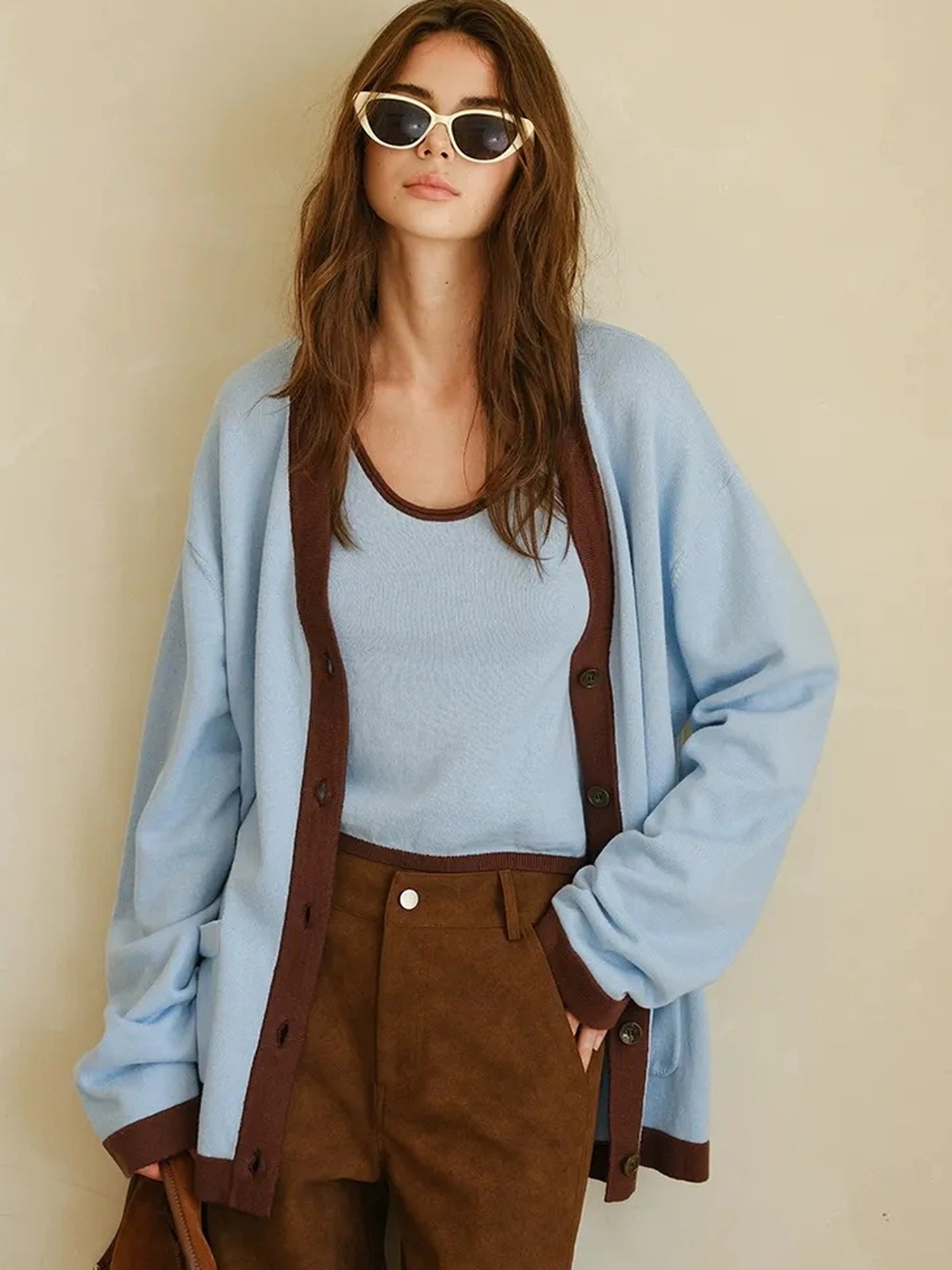 FU FRESH UP Lazy V-neck Cashmere Cotton Knit Set