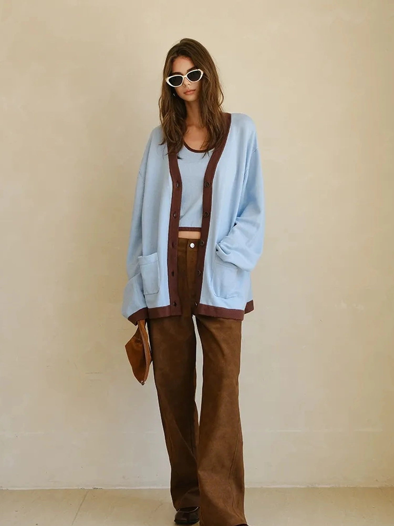 FU FRESH UP Lazy V-neck Cashmere Cotton Knit Set