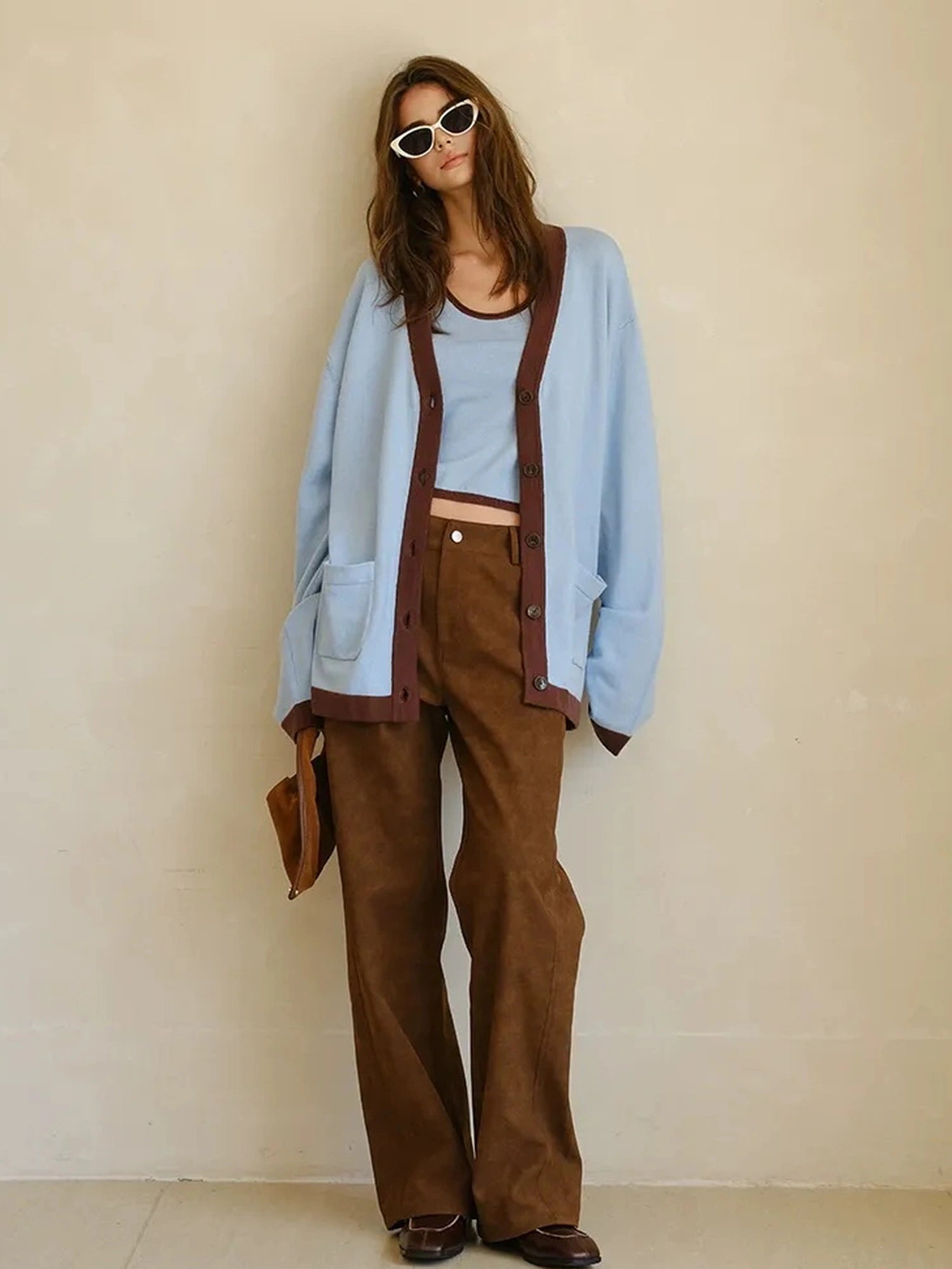 FU FRESH UP Lazy V-neck Cashmere Cotton Knit Set