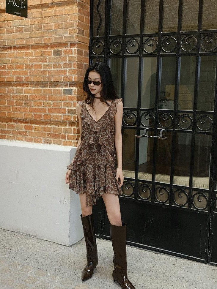 FU FRESH UP Leopard Ruffle 3D Tailoring Side Zip Women&