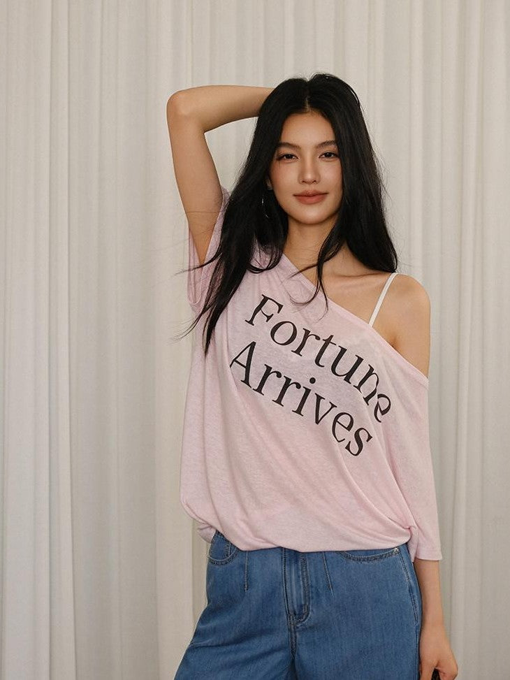 FU FRESH UP Letter Print Loose Drop Shoulder Women&