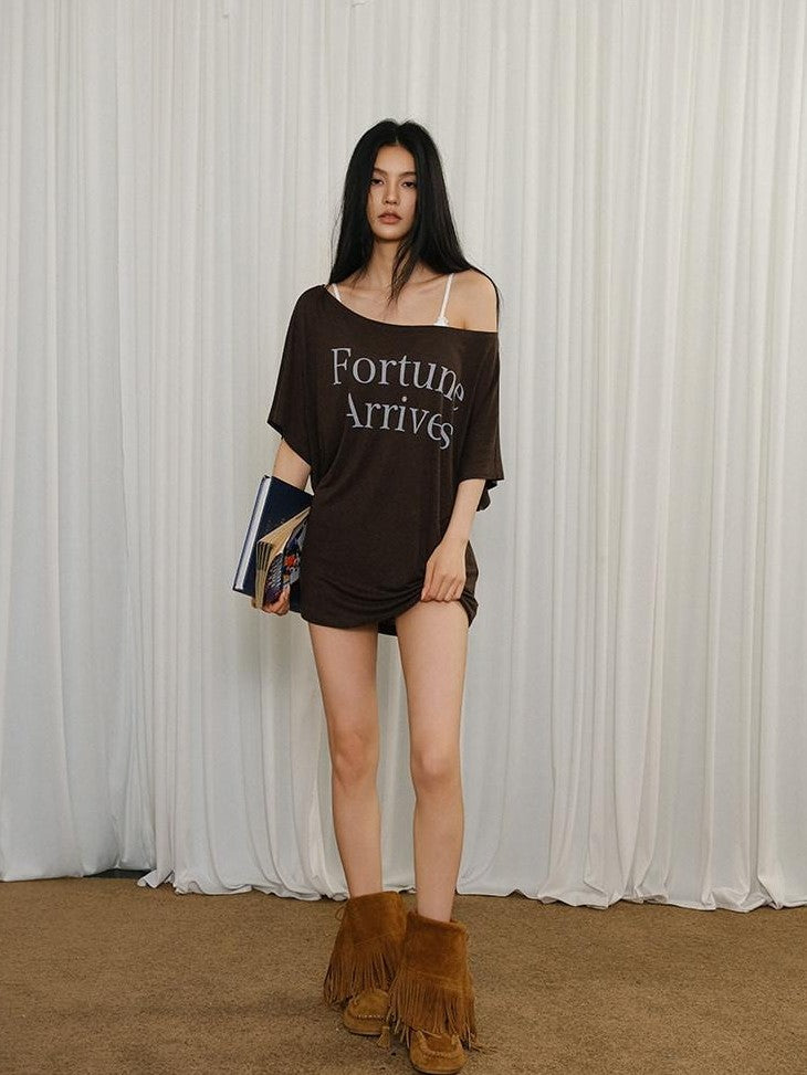 FU FRESH UP Letter Print Loose Drop Shoulder Women&