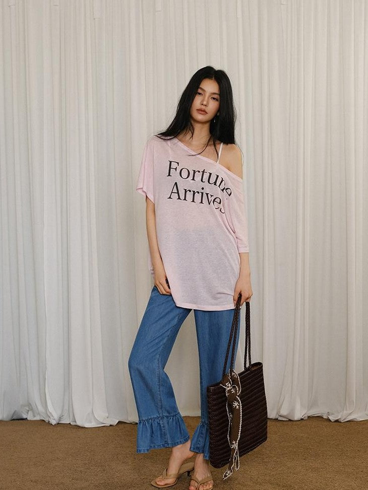 FU FRESH UP Letter Print Loose Drop Shoulder Women&
